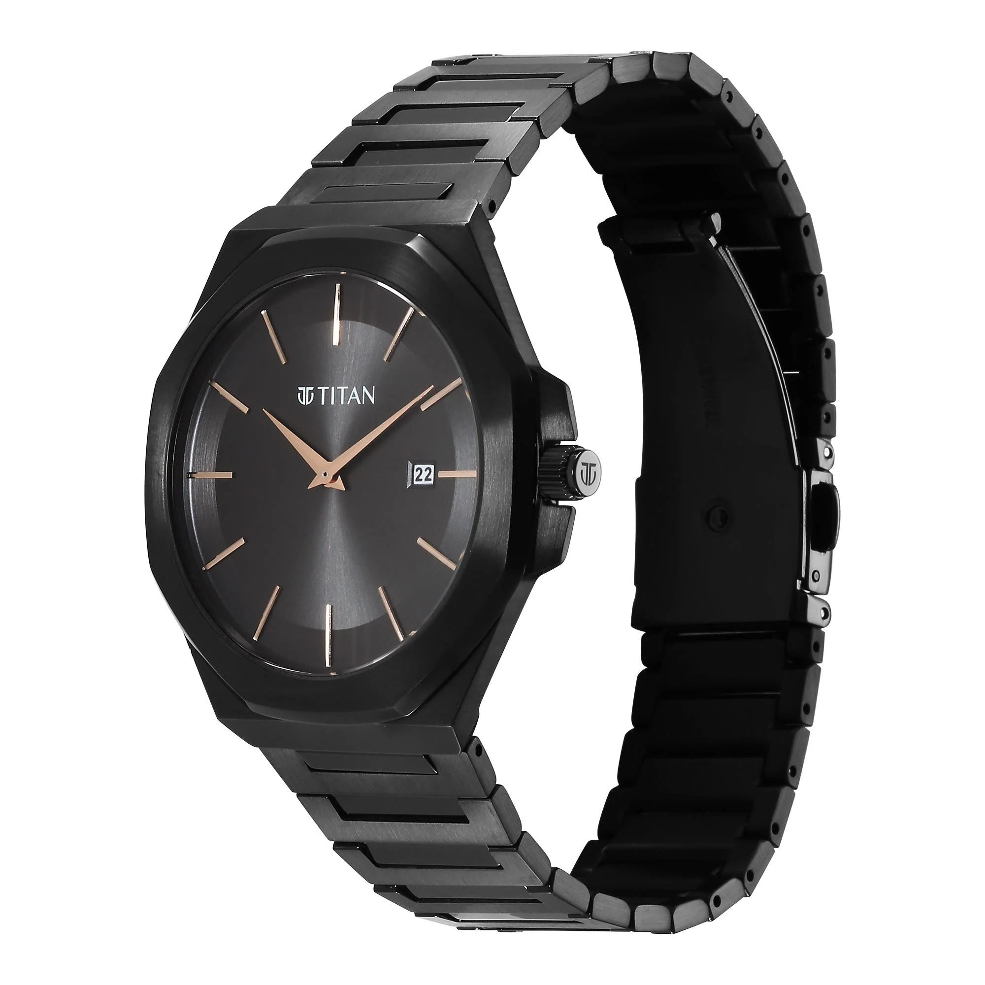 Titan Classique Slim Quartz Analog with Date Black Dial Stainless Steel Strap Watch for Men - Image 5