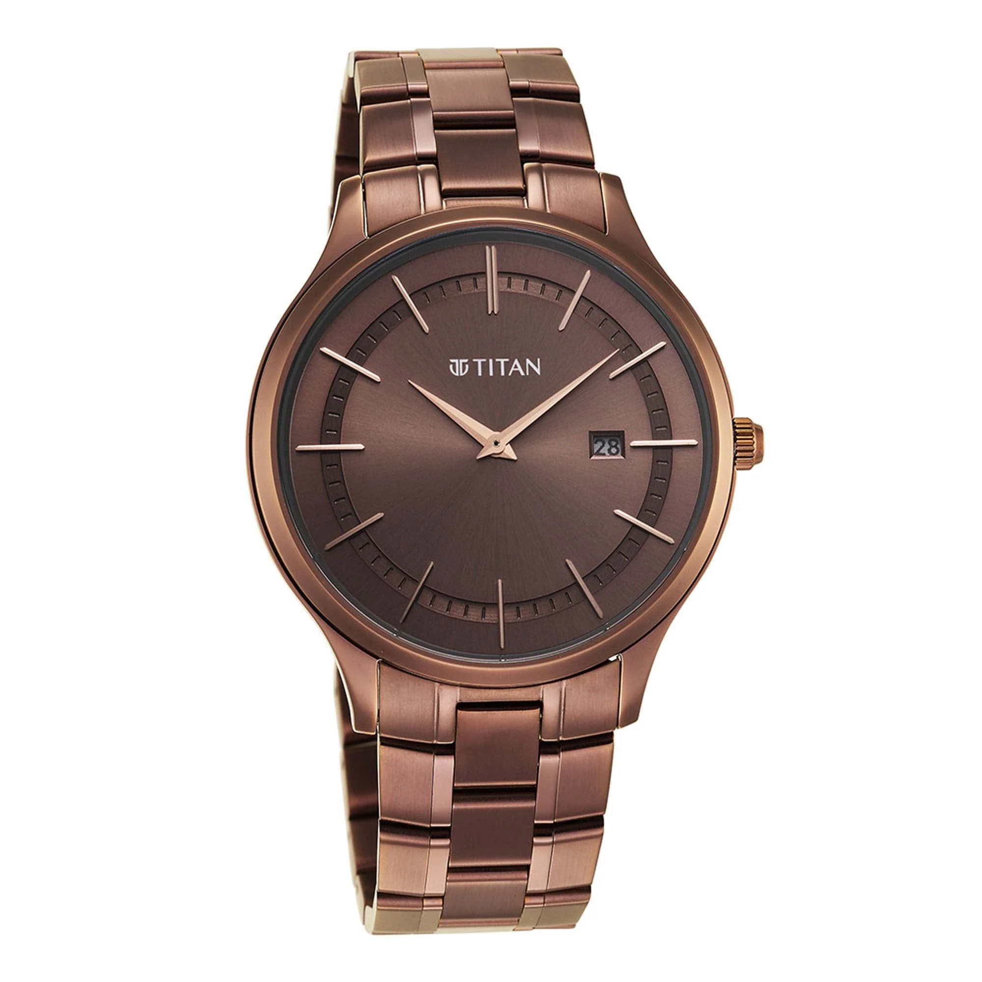Titan Classique Slimline Brown Dial Analog with Day and Date Stainless Steel Strap Watch for Men - Image 3