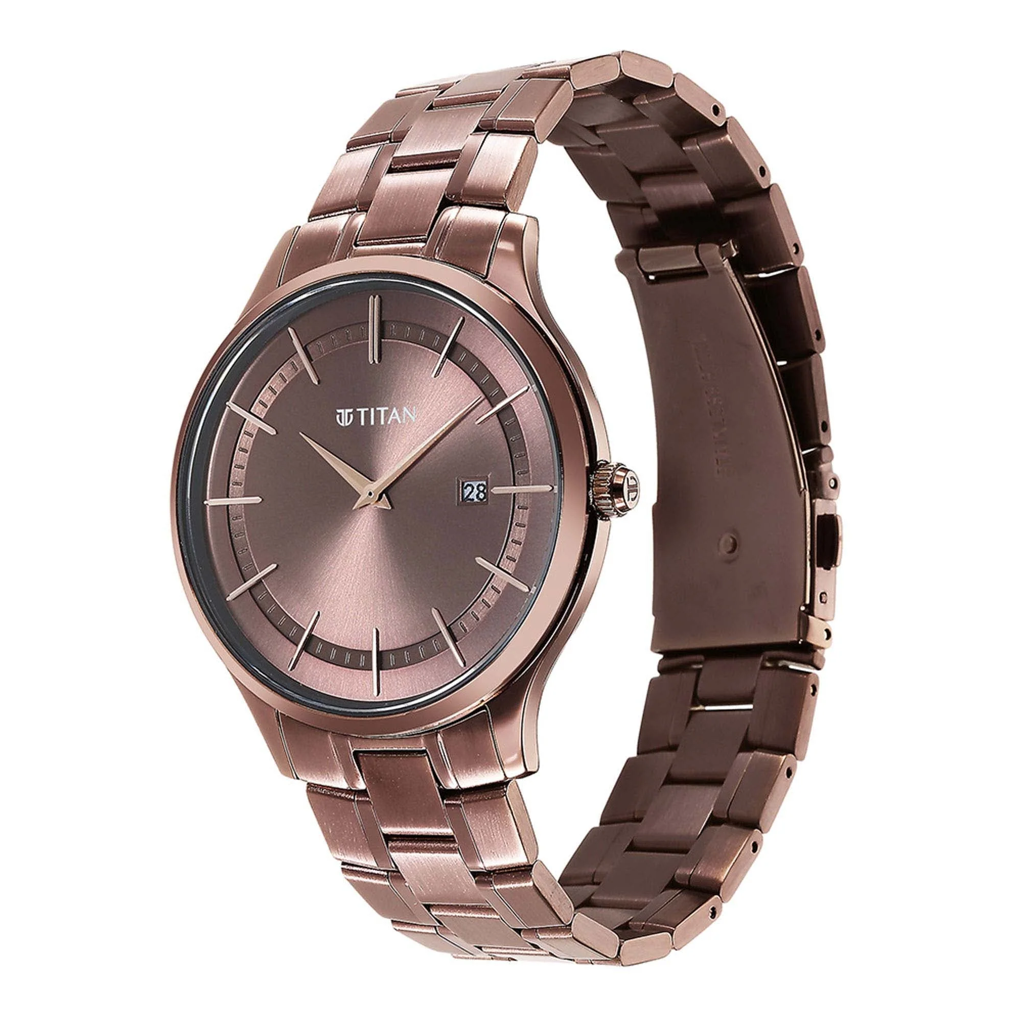 Titan Classique Slimline Brown Dial Analog with Day and Date Stainless Steel Strap Watch for Men - Image 4