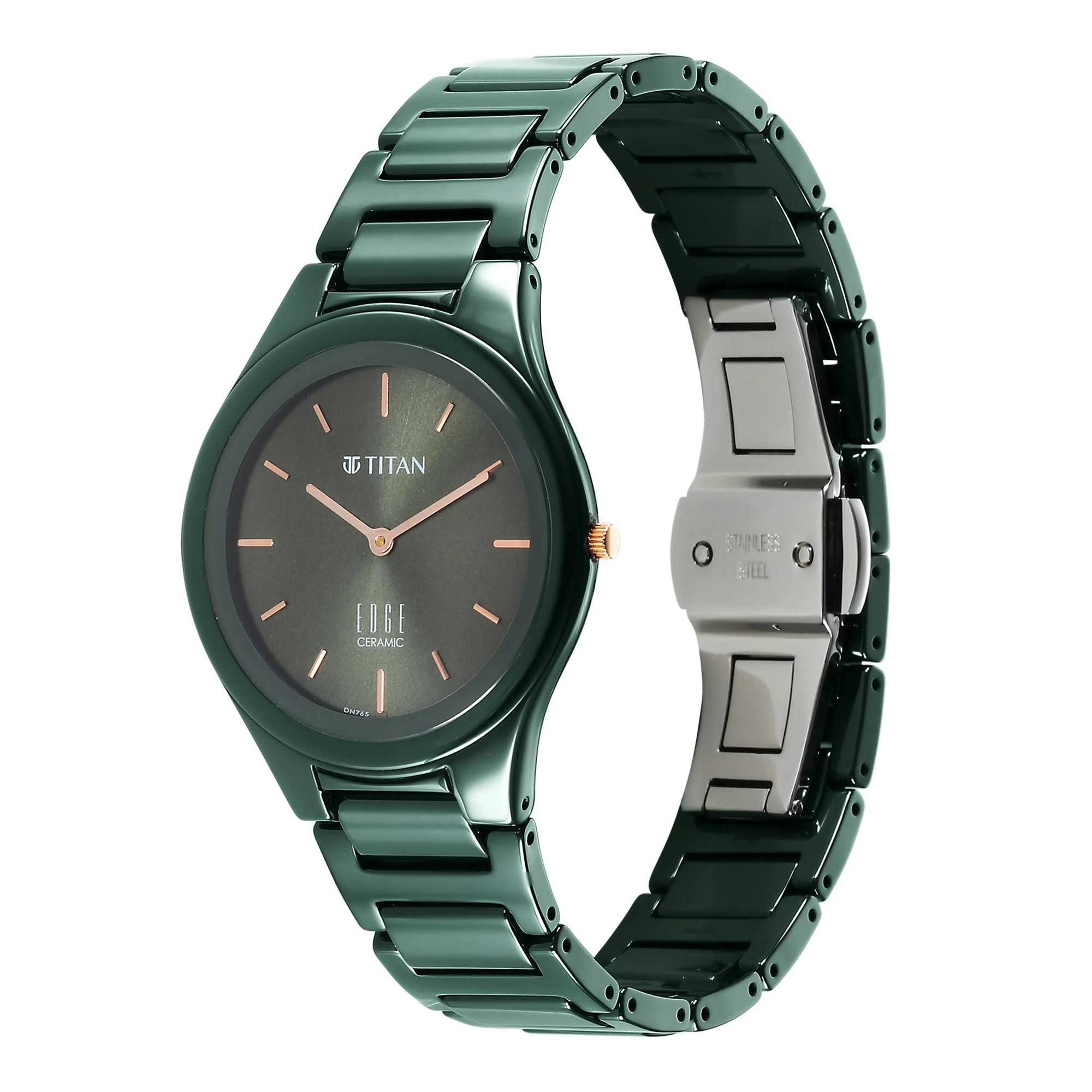 Titan Edge Ceramic Quartz Analog Green Dial Ceramic Strap Watch for Women - Image 4