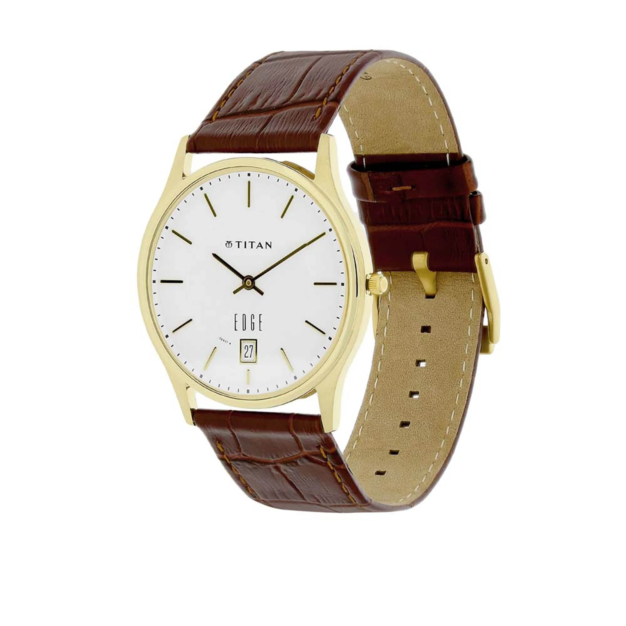 Titan Edge White Dial Analog with Date Leather Strap Watch for Men - Image 3