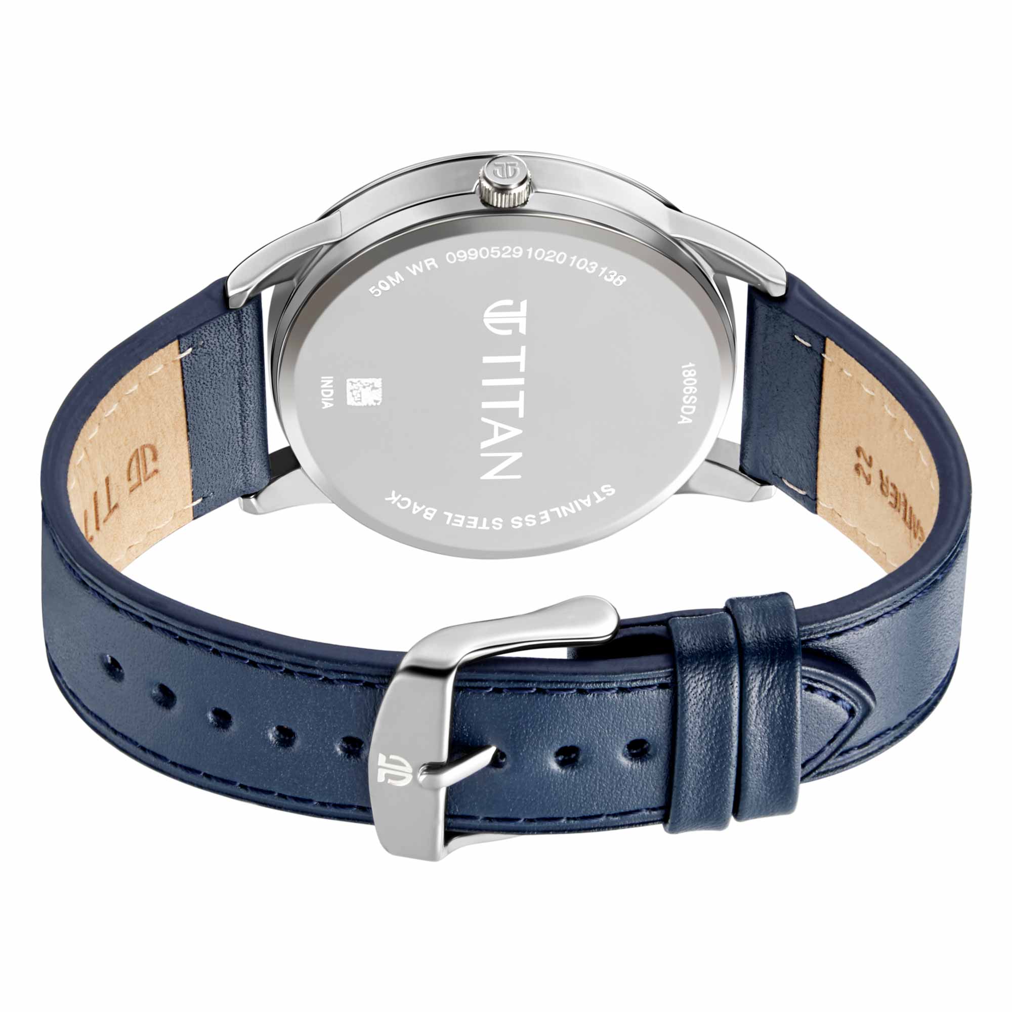 Titan Elmnt Blue Dial Analog Leather Strap watch for Men - Image 4