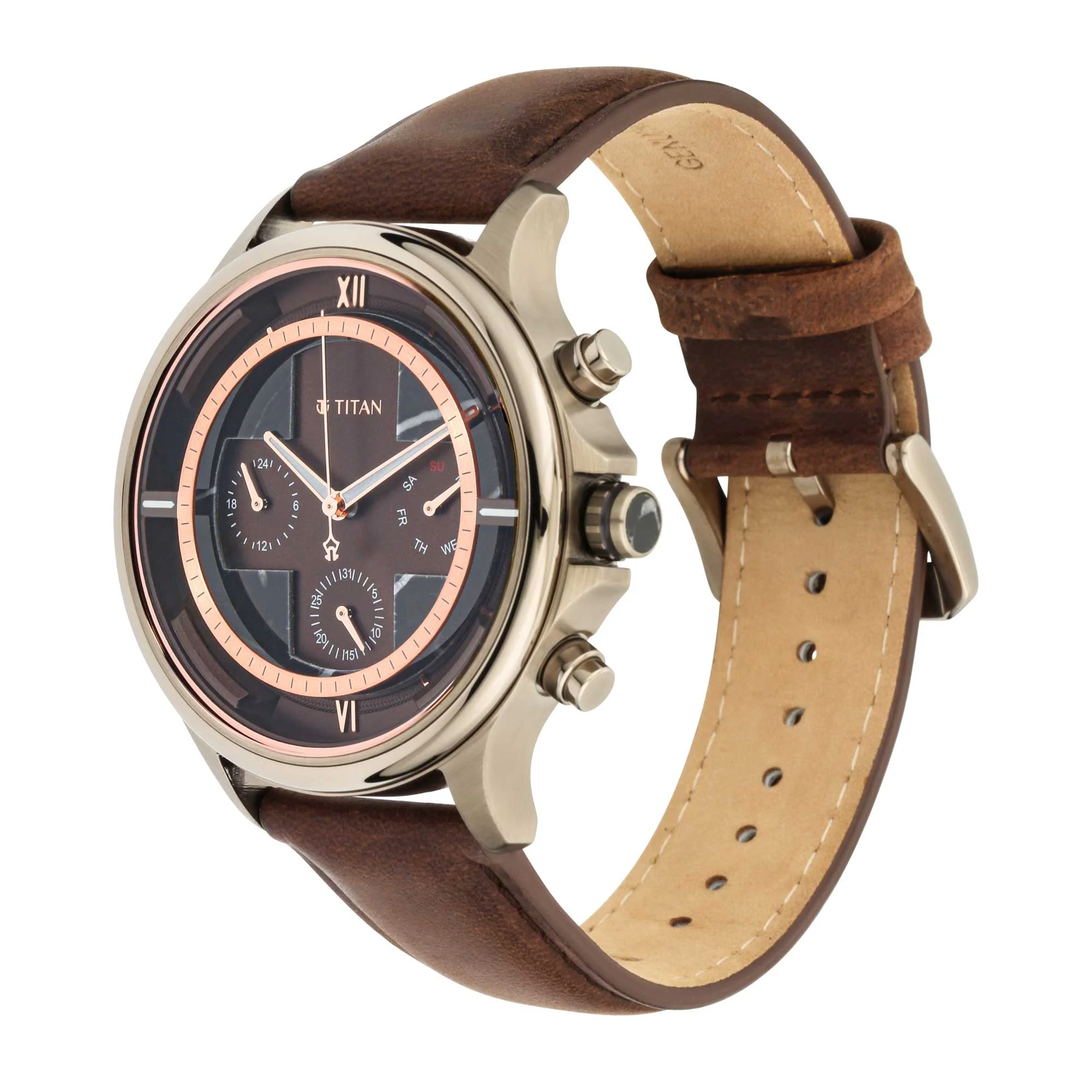 Titan Grandmaster Brown Dial Multi Leather Strap watch for Men - Image 4