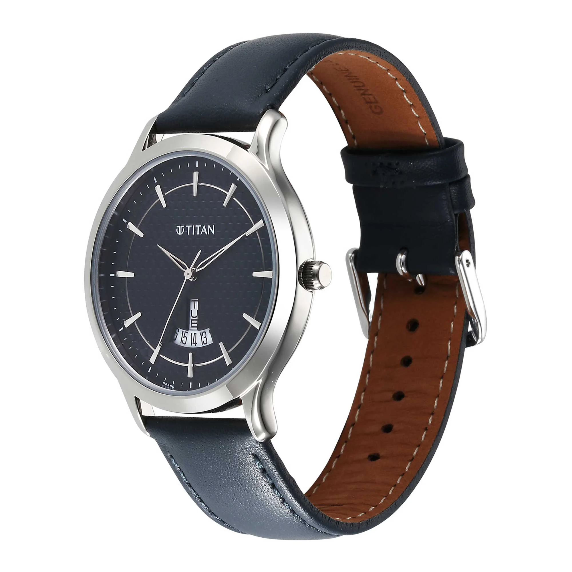 Titan Karishma Quartz Analog Blue Dial Leather Strap Watch for Men - Image 4