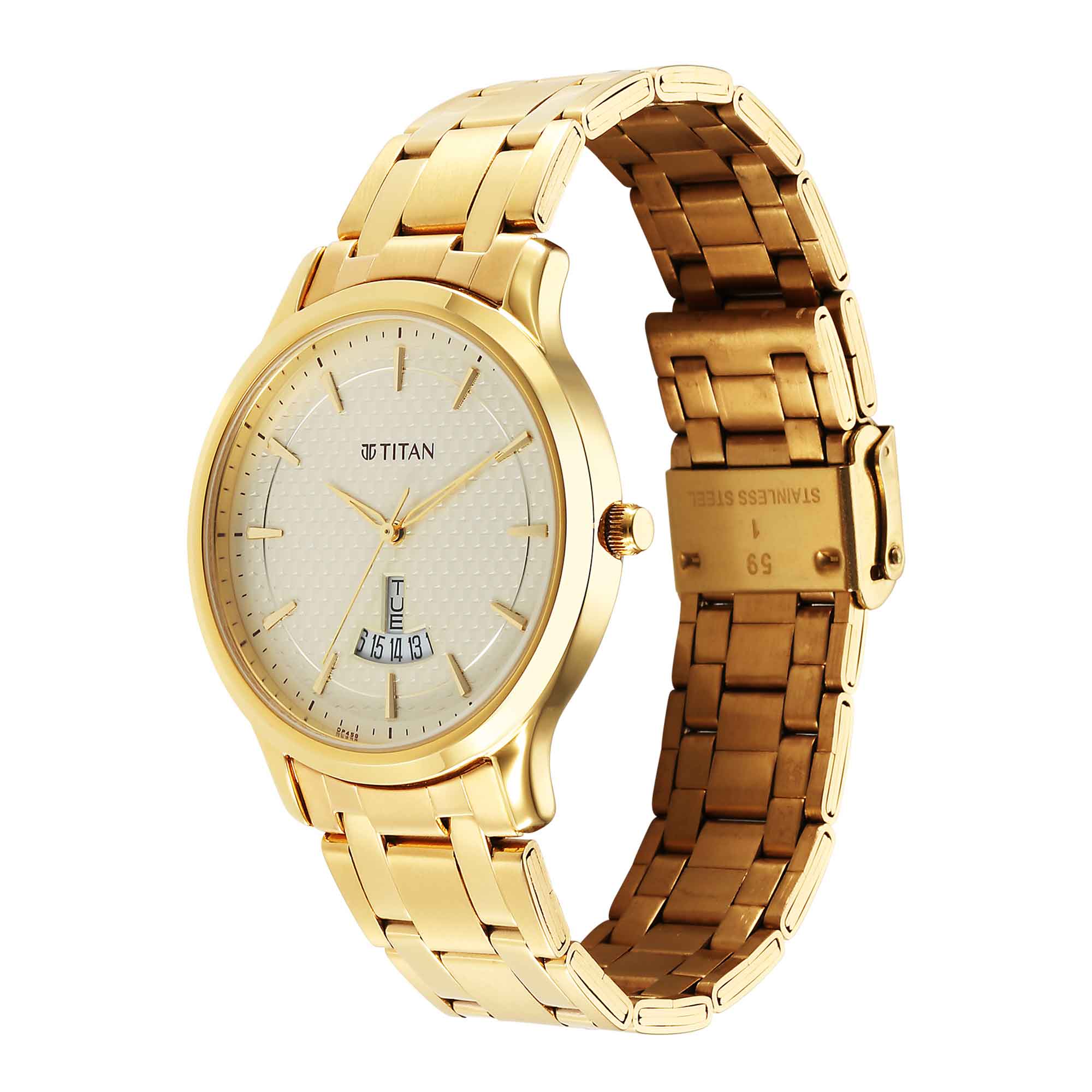 Titan Karishma Quartz Analog Champagne Dial Stainless Steel Strap Watch for Men - Image 4