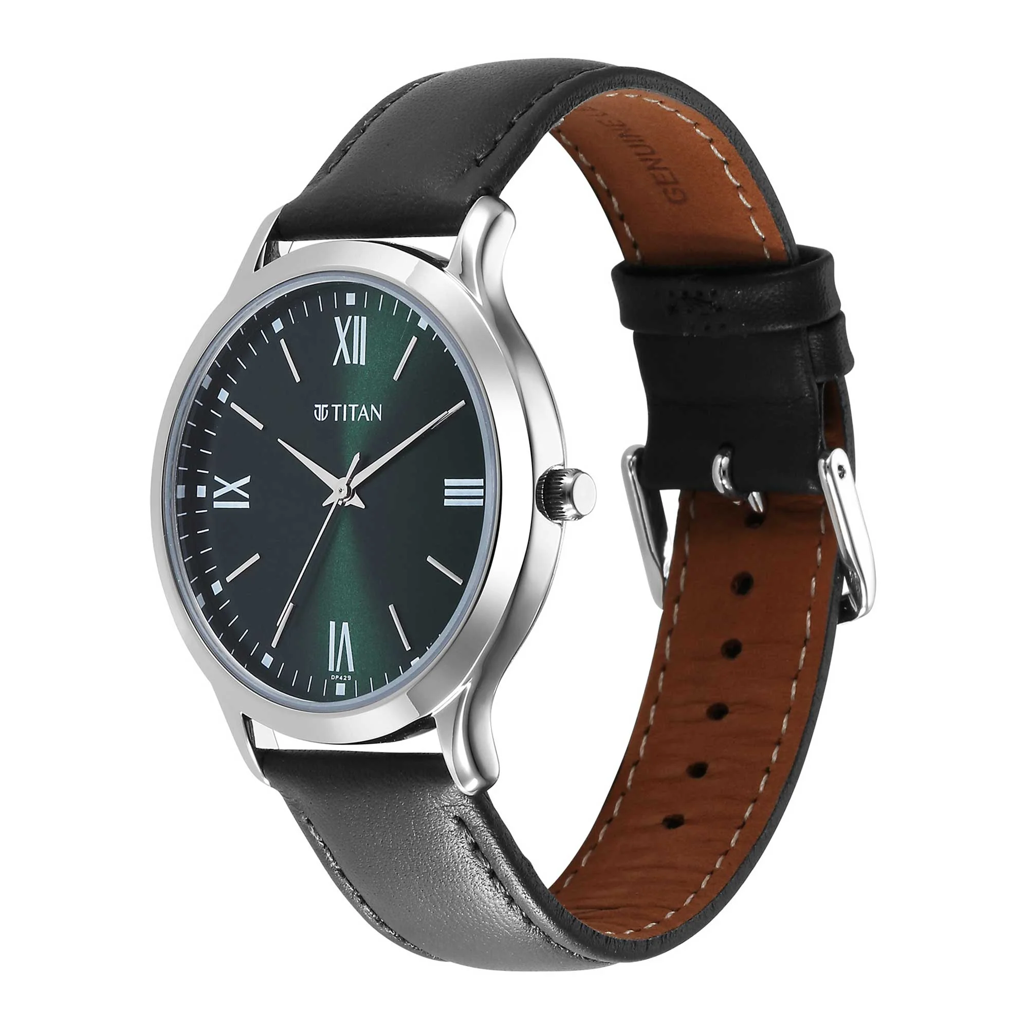 Titan Karishma Quartz Analog Green Dial Leather Strap Watch for Men - Image 4