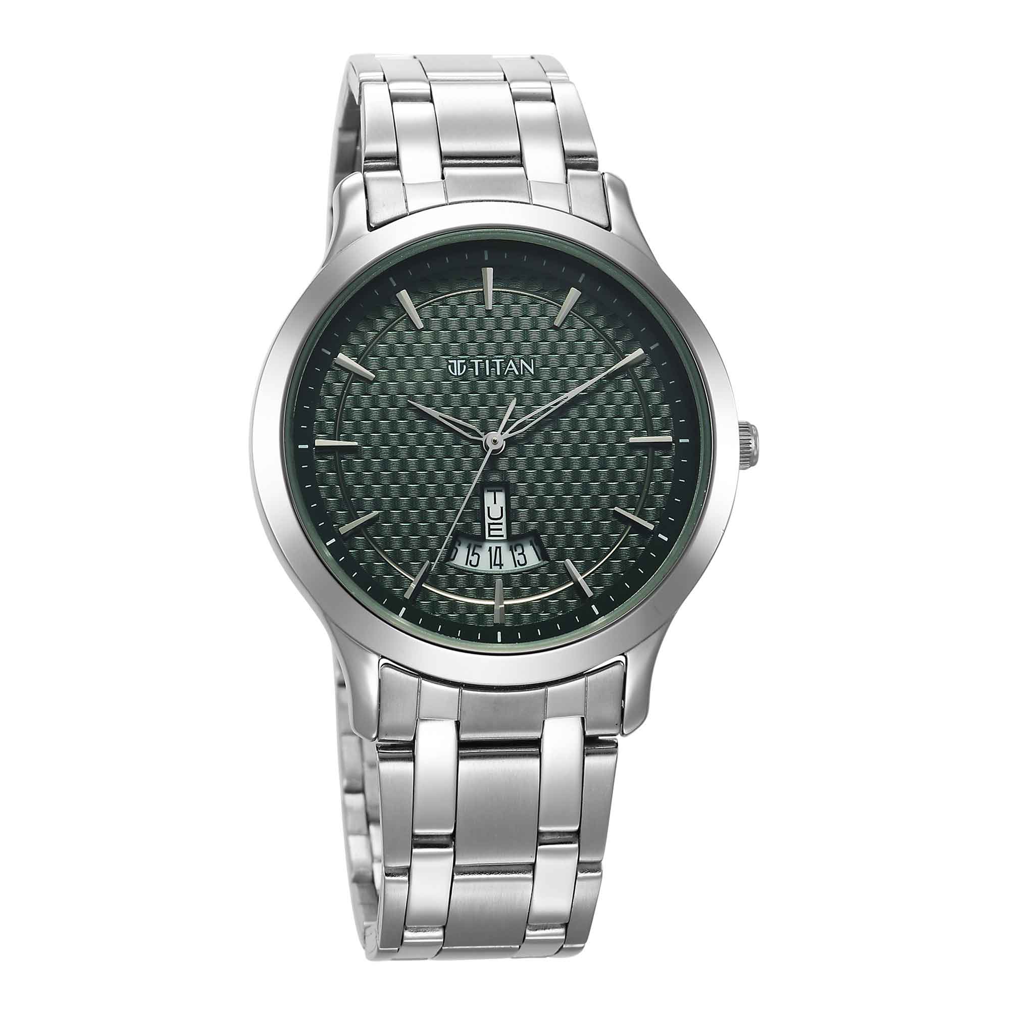 Titan Karishma Quartz Analog Green Dial Stainless Steel Strap Watch for Men - Image 3