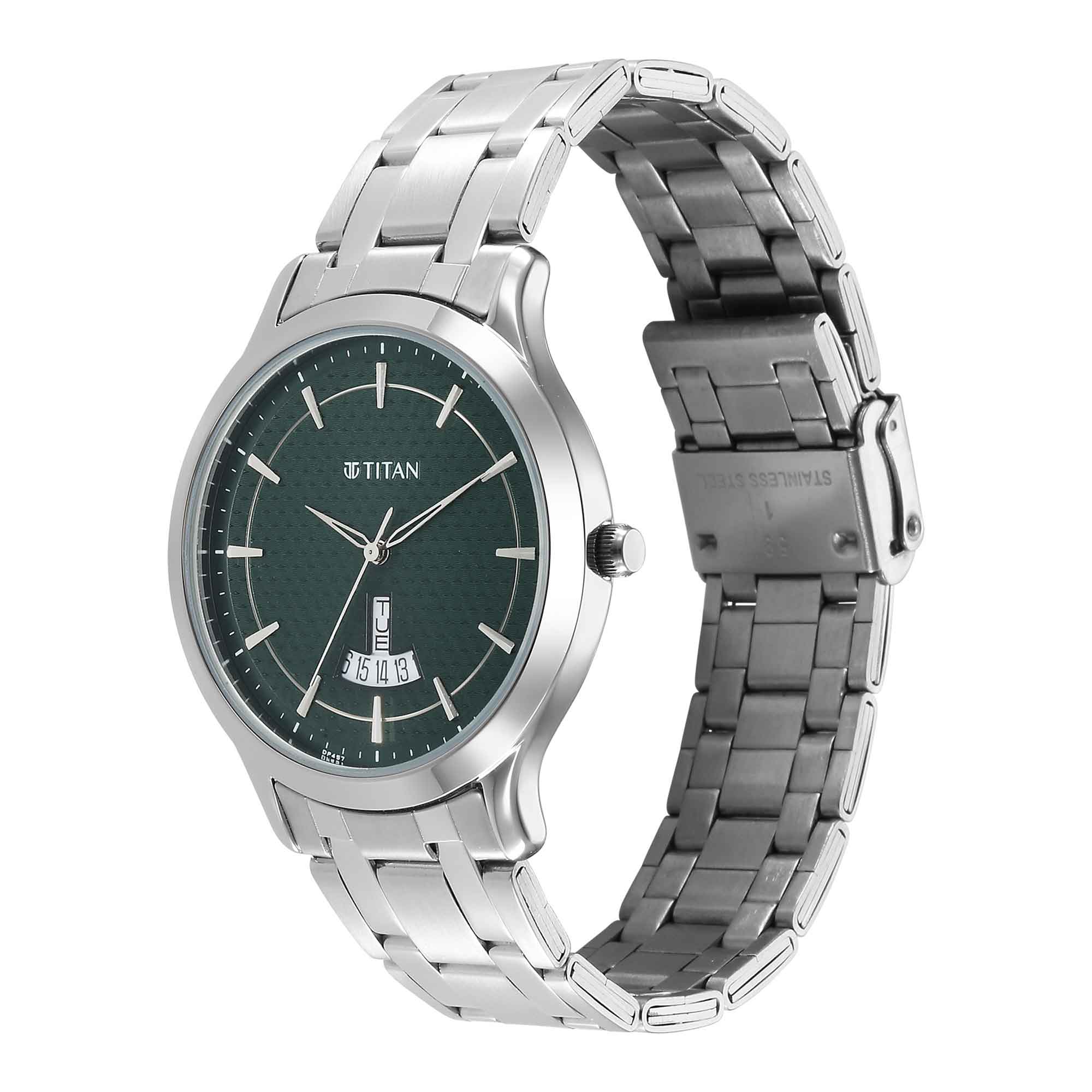 Titan Karishma Quartz Analog Green Dial Stainless Steel Strap Watch for Men - Image 4