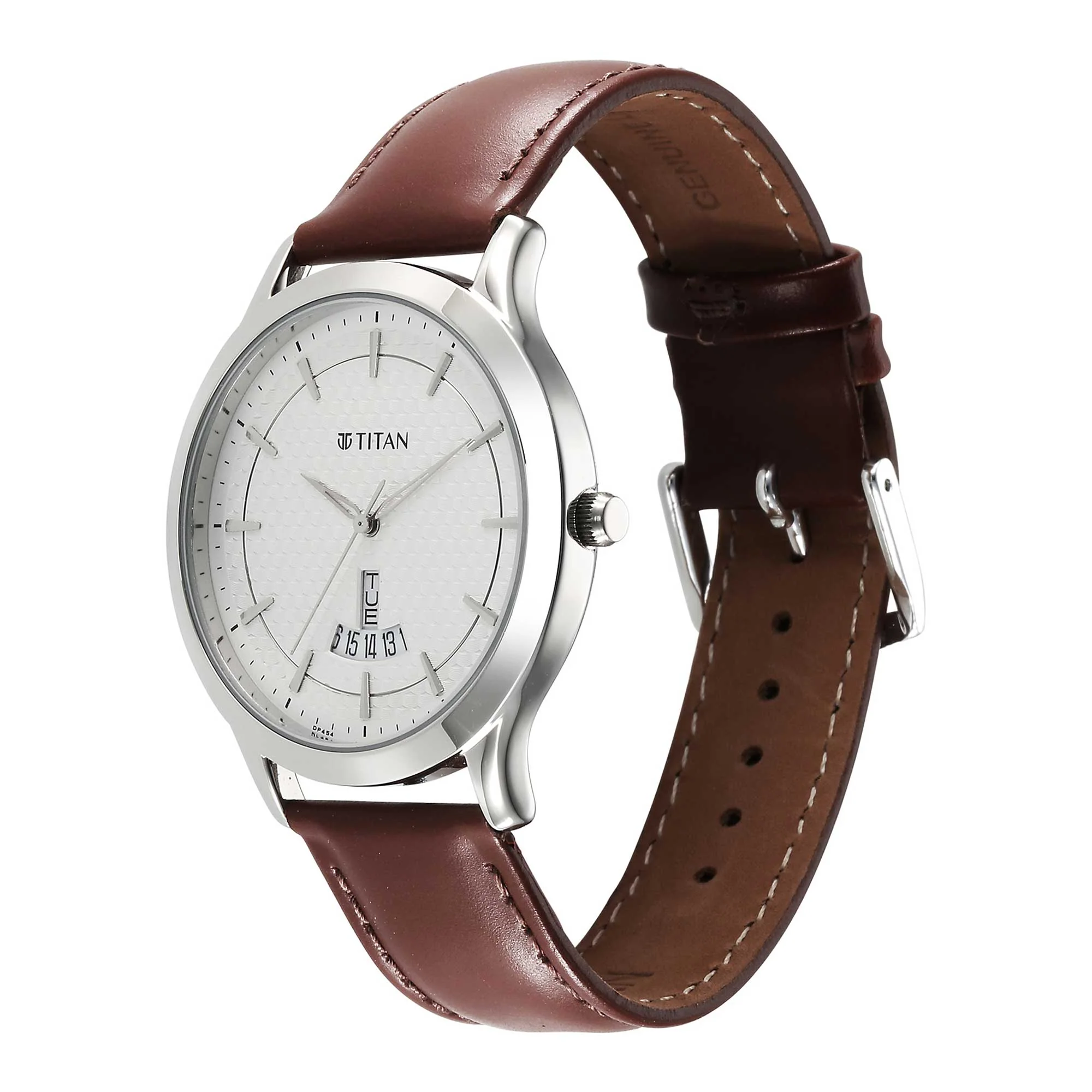 Titan Karishma Quartz Analog Silver Dial Leather Strap Watch for Men - Image 4
