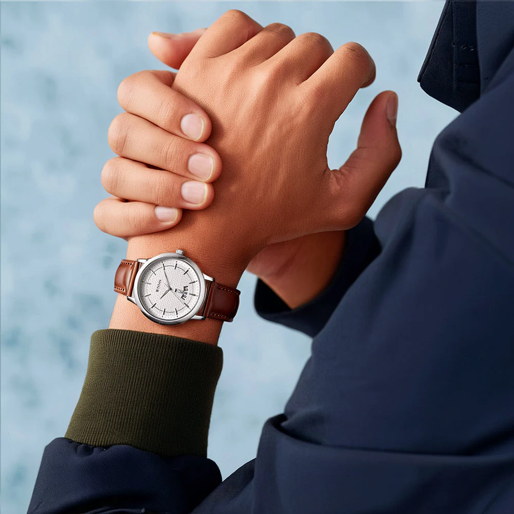 Titan Karishma Quartz Analog Silver Dial Leather Strap Watch for Men - Image 7