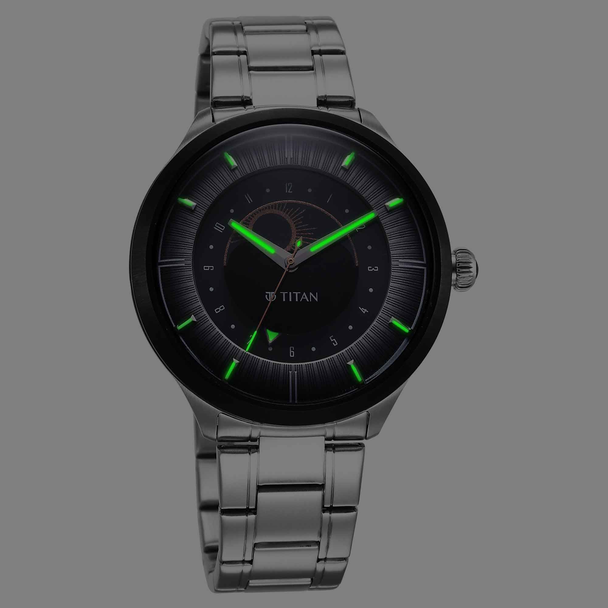 Titan Stellar Luna Sun Moon Disc Grey Dial Watch - Image 3