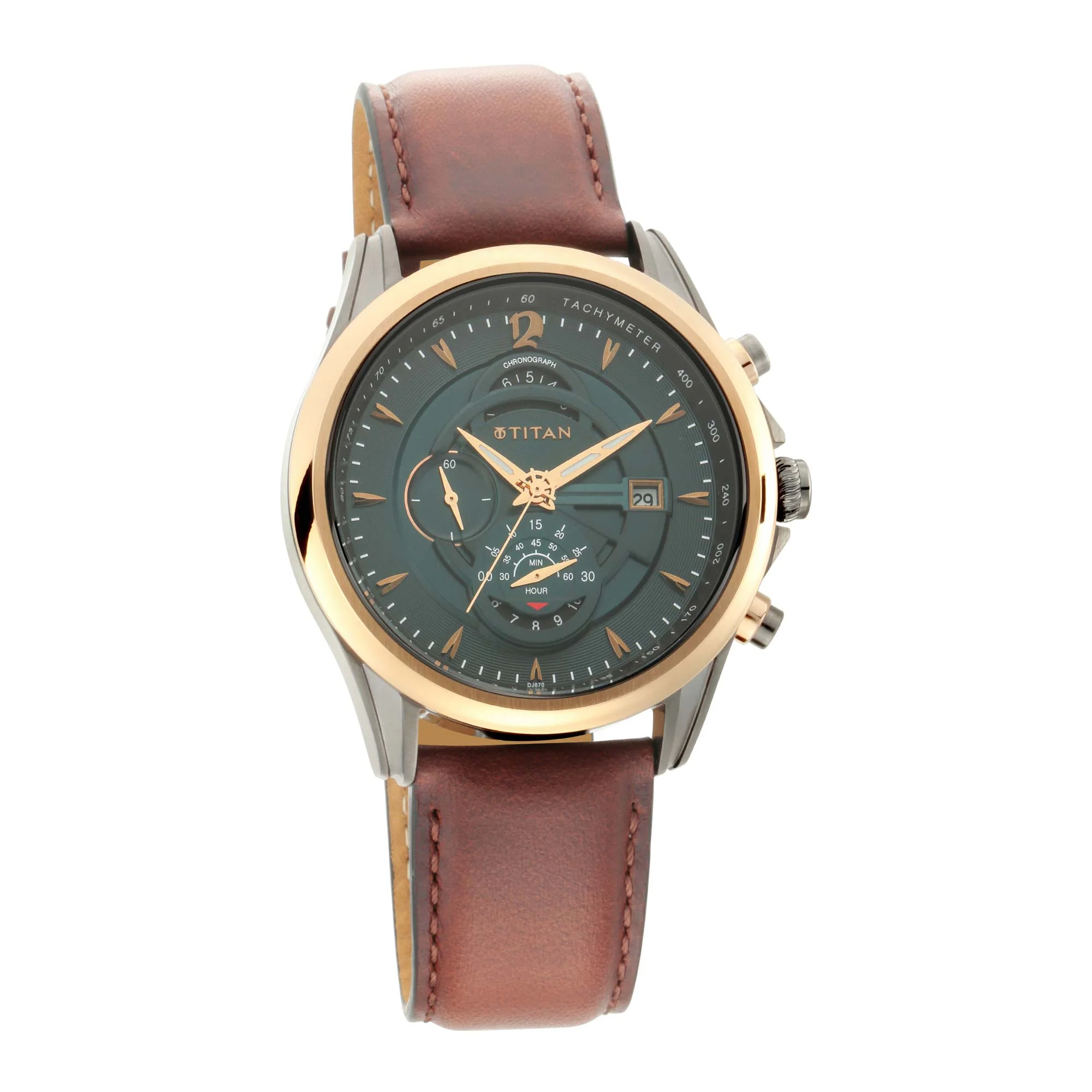 Titan Maritime Green Dial Chronograph Leather Strap watch for Men - Image 3