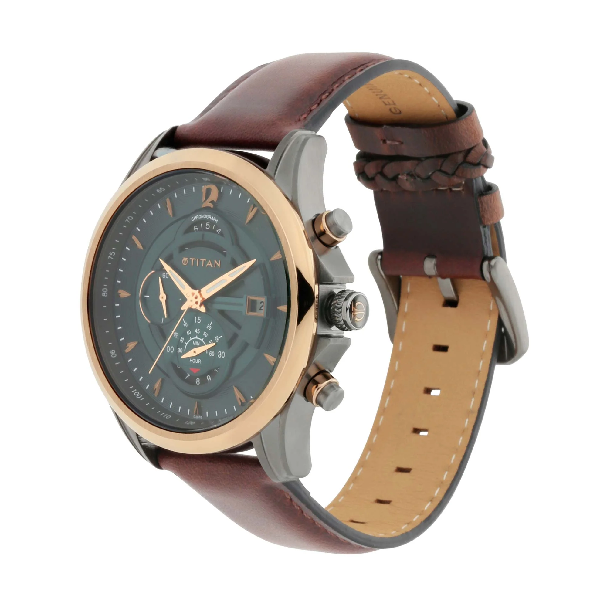 Titan Maritime Green Dial Chronograph Leather Strap watch for Men - Image 4