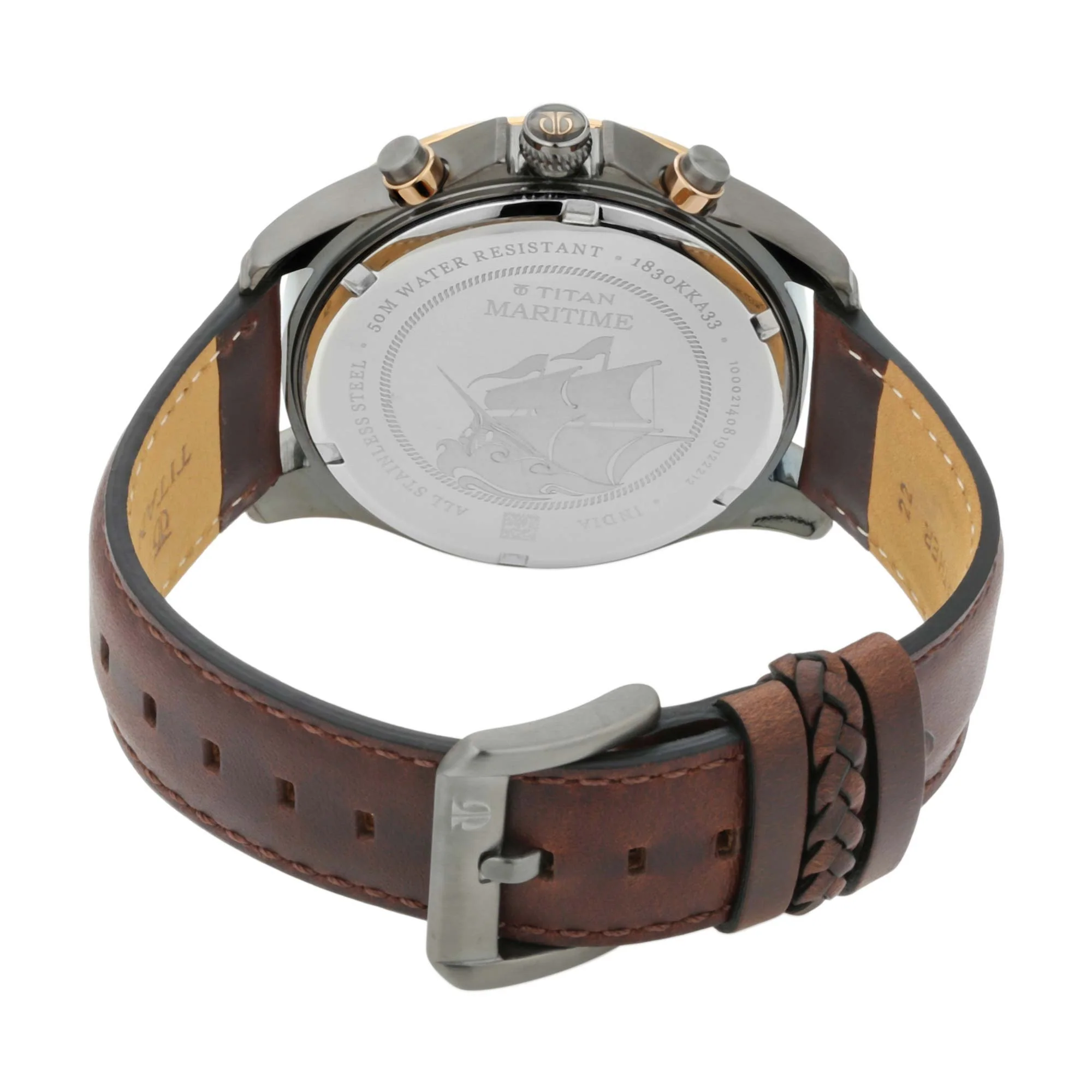 Titan Maritime Green Dial Chronograph Leather Strap watch for Men - Image 6
