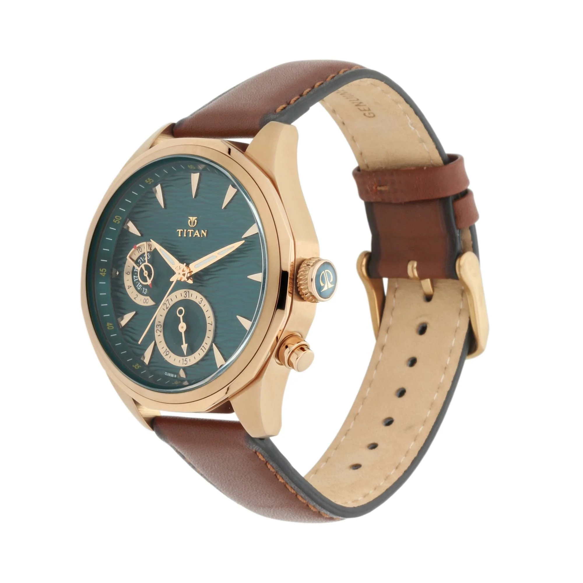 Titan Maritime Green Dial Multi Leather Strap watch for Men - Image 4