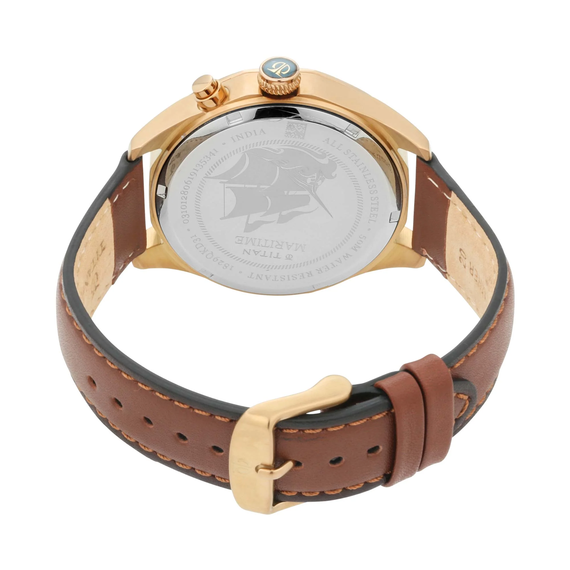 Titan Maritime Green Dial Multi Leather Strap watch for Men - Image 6