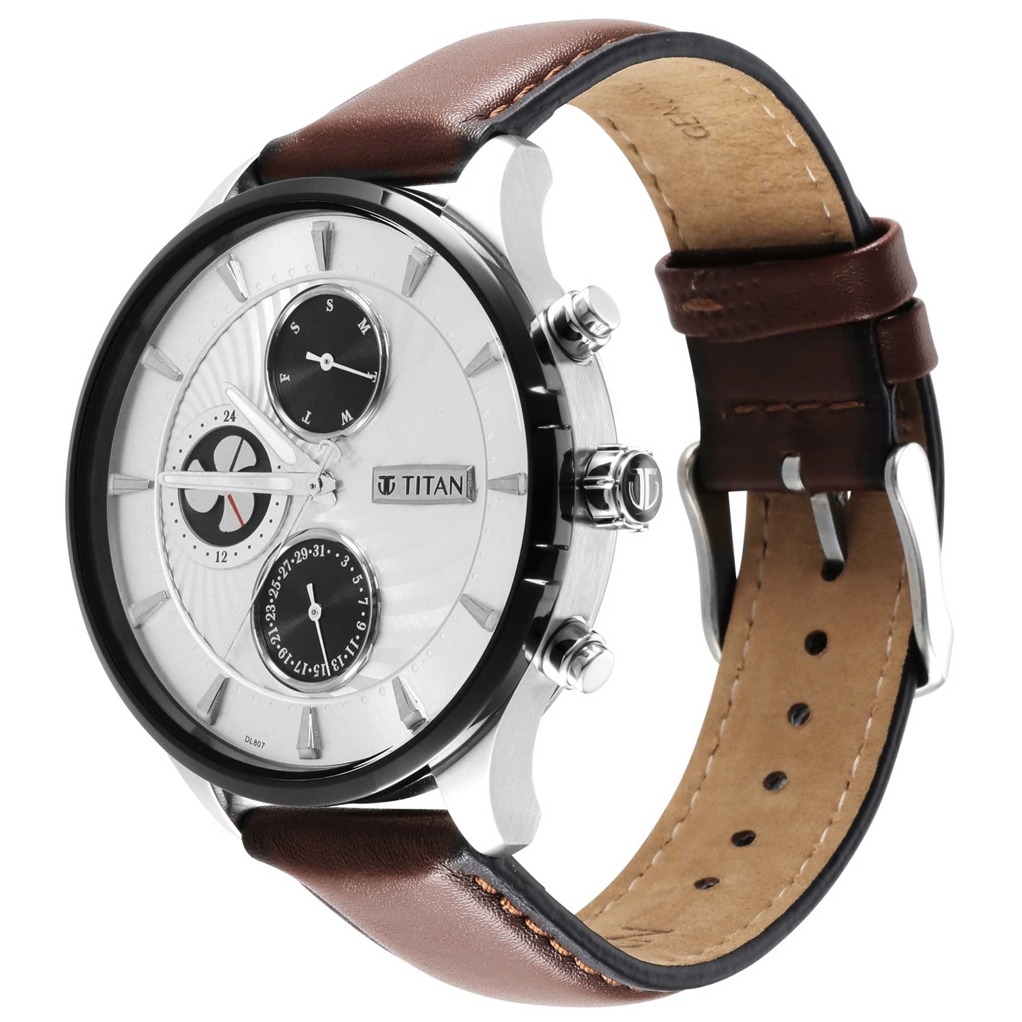 Titan Maritime White Dial Analog with Day and Date Leather Strap Watch for Men - Image 2