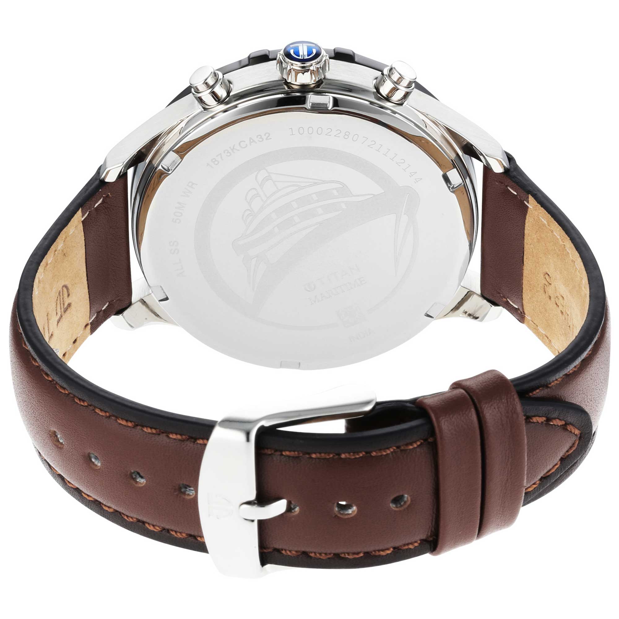 Titan Maritime White Dial Analog with Day and Date Leather Strap Watch for Men - Image 4