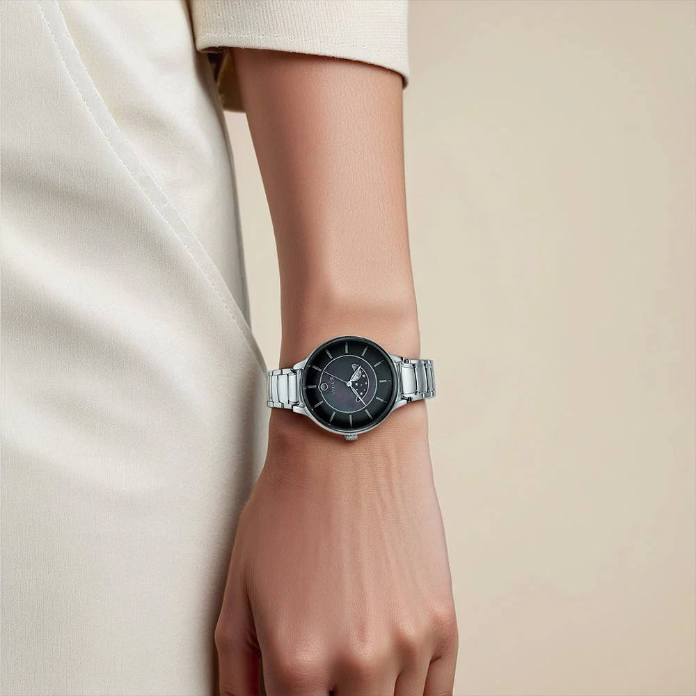 Titan Premium Workwear Black Dial Analog with Date Stainless Steel Strap watch for Women - Image 7