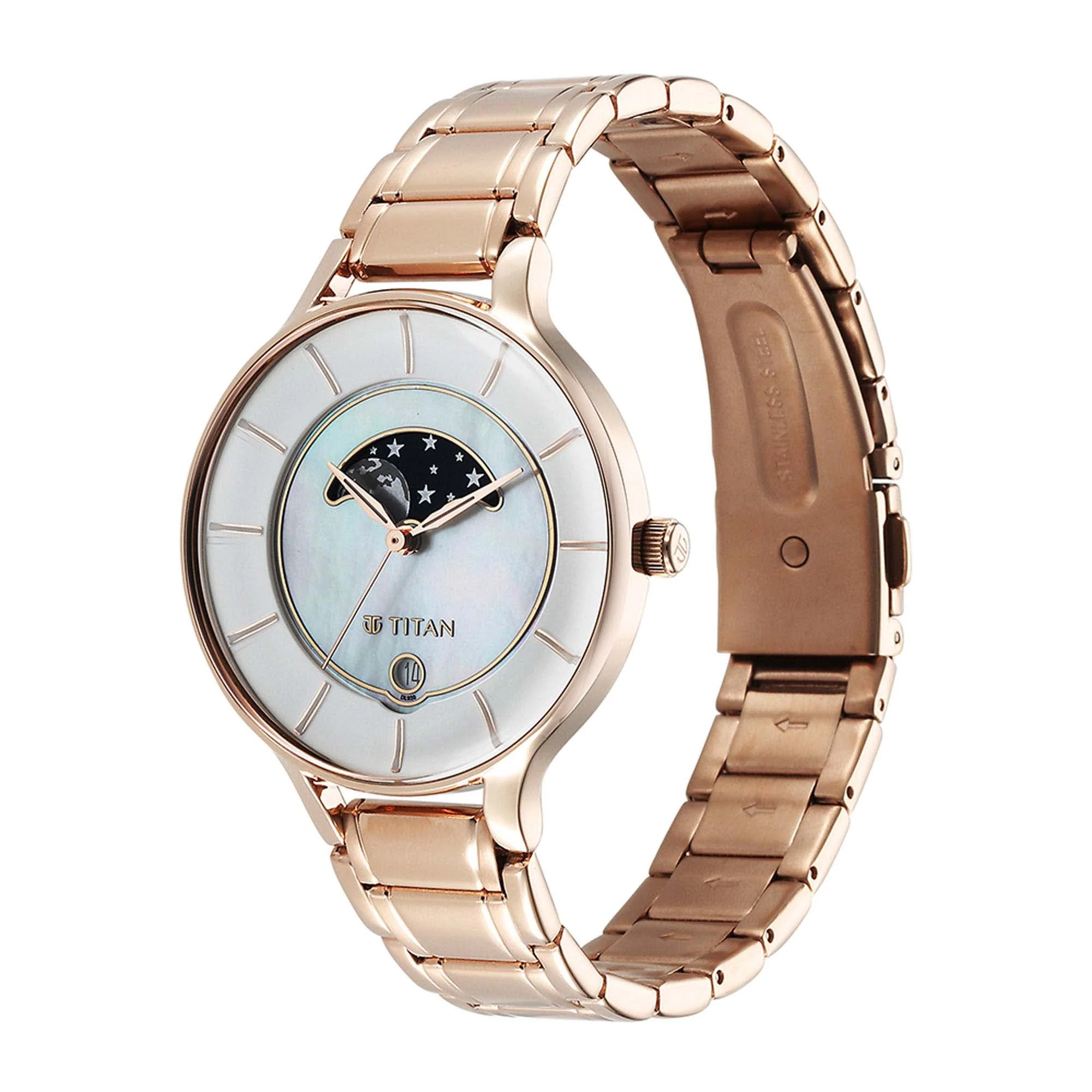Titan Premium Workwear White Dial Analog Date Stainless Steel Strap Watch for Women - Image 4