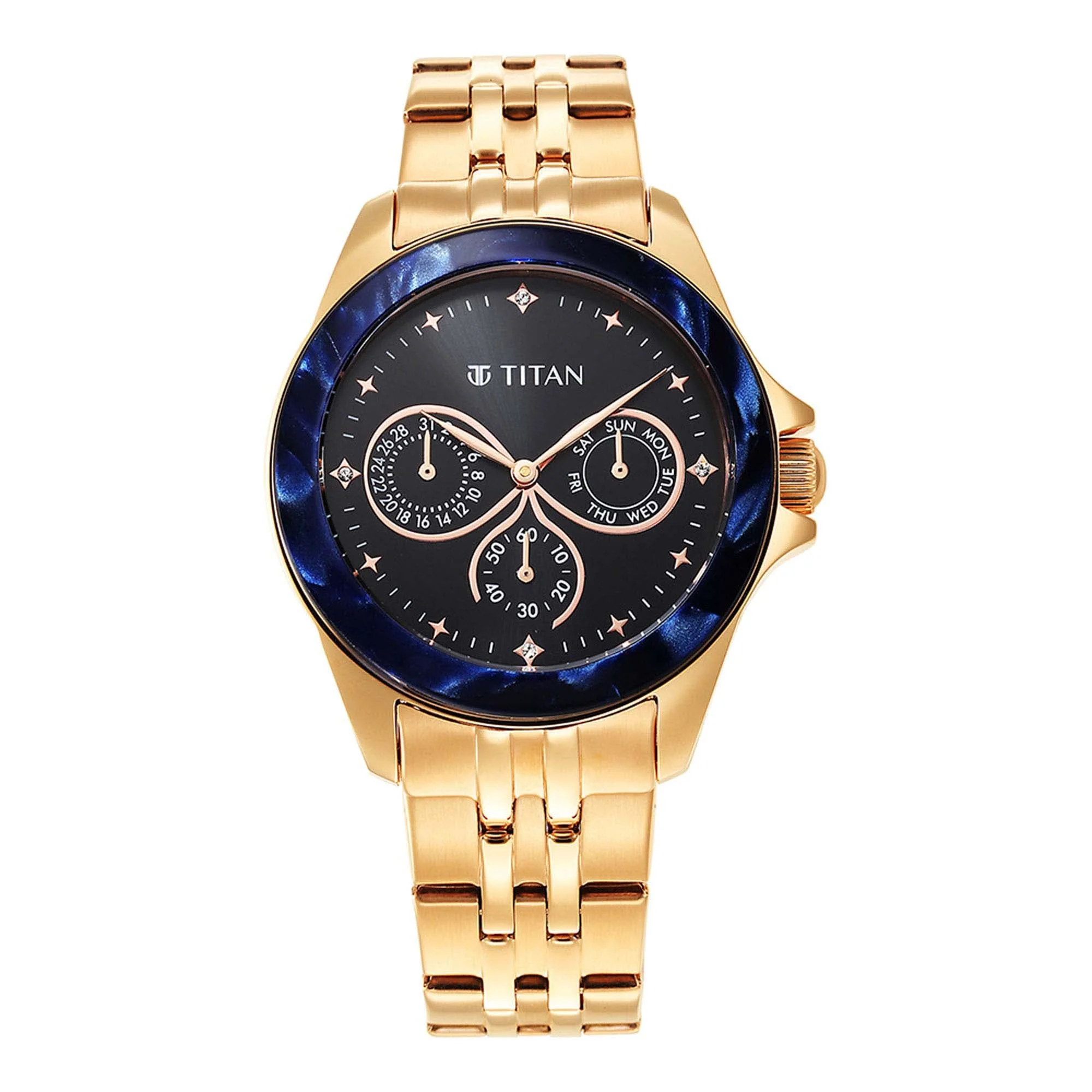 Titan Purple Acetate Black Dial Women Watch With Stainless Steel Strap - Image 2