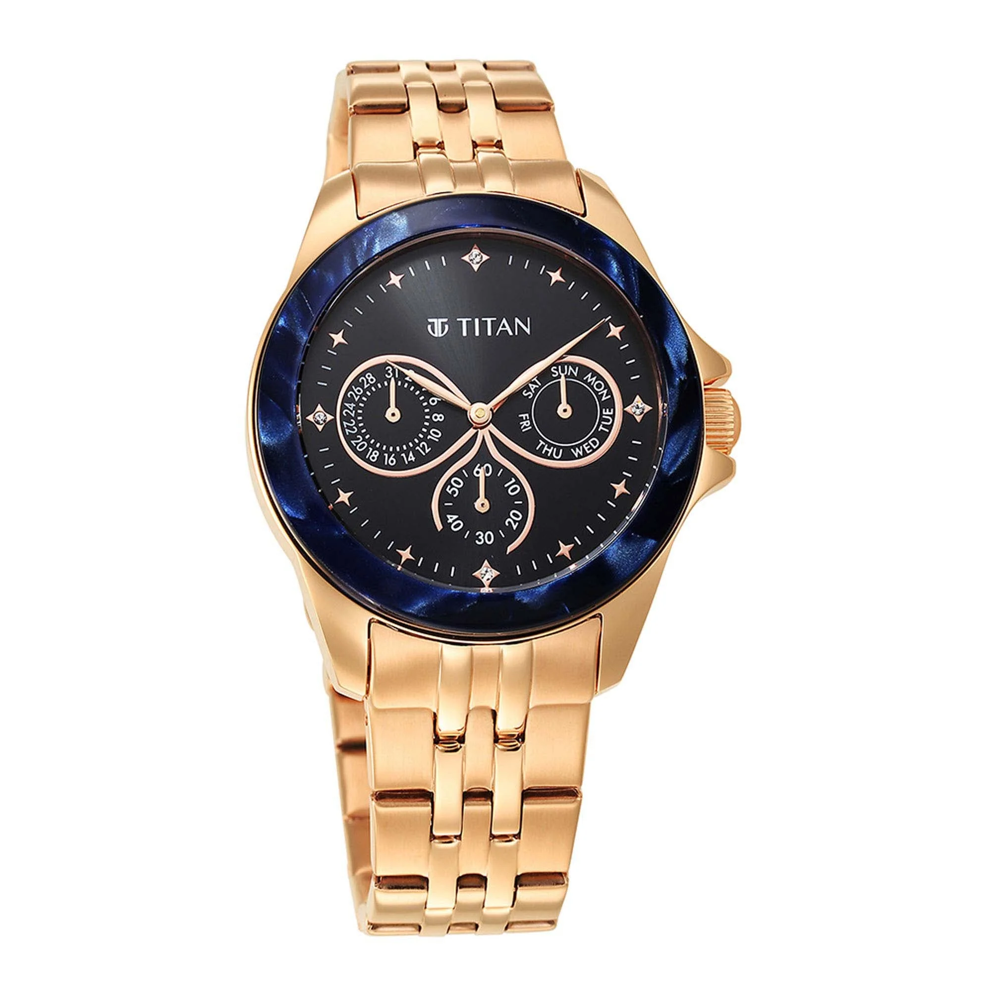 Titan Purple Acetate Black Dial Women Watch With Stainless Steel Strap - Image 3