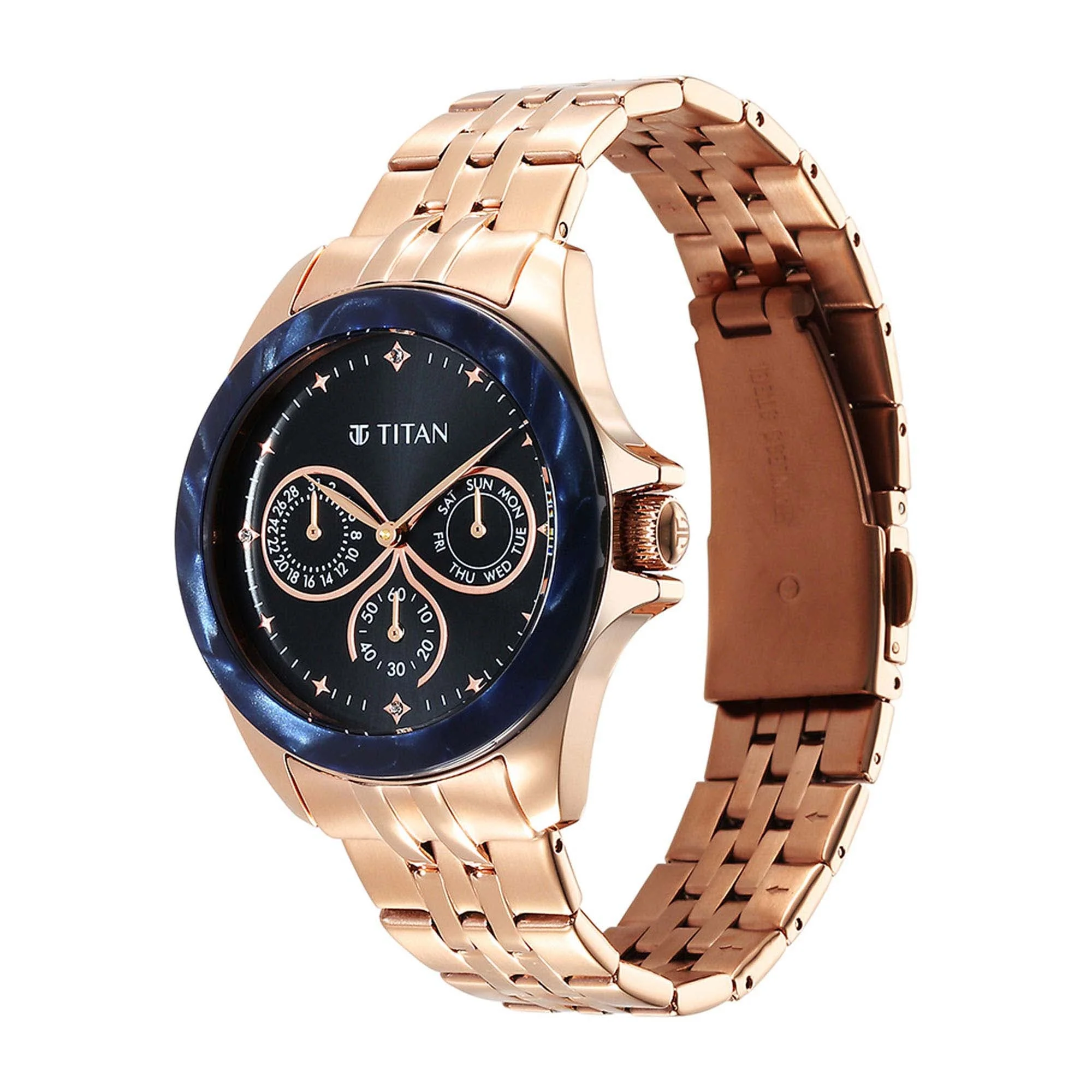 Titan Purple Acetate Black Dial Women Watch With Stainless Steel Strap - Image 4