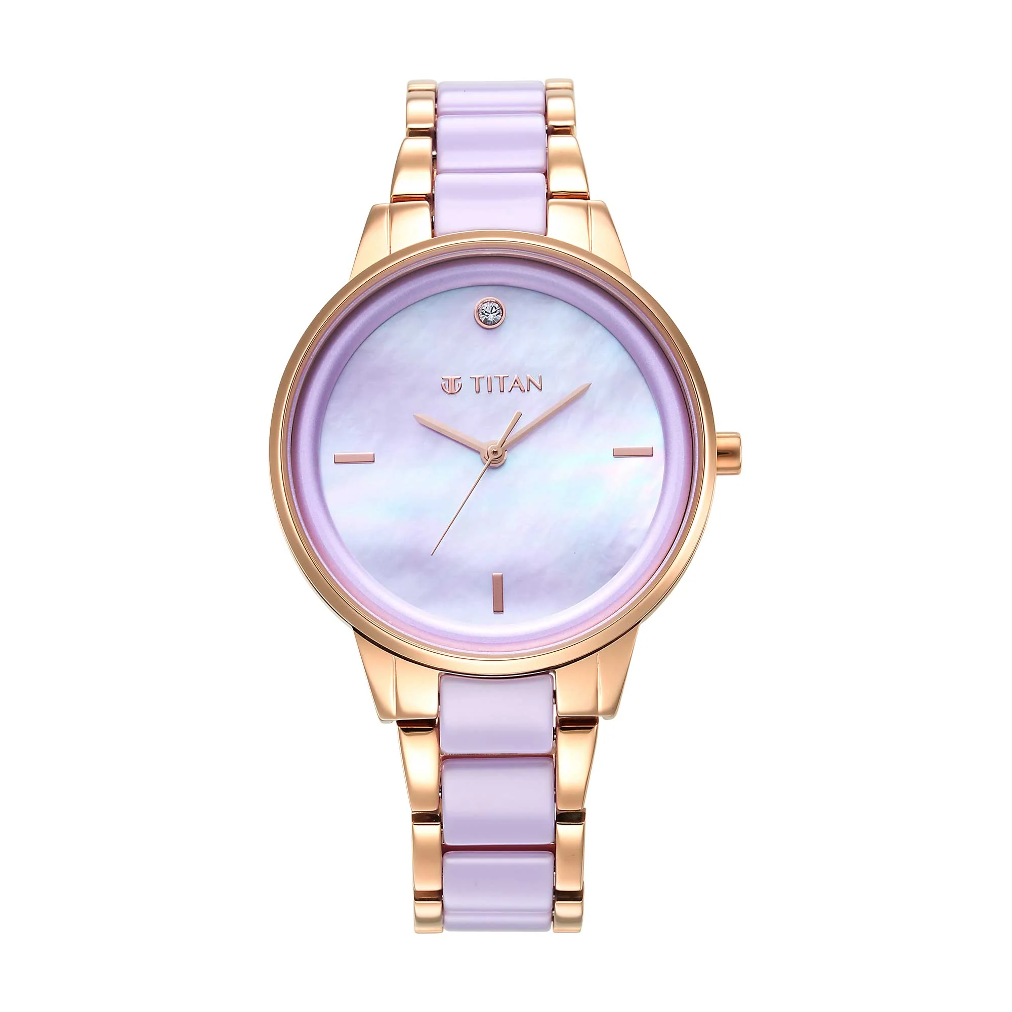 Titan Purple Ceramics Pink Dial Analog Steel and Ceramic Strap Watch for Women - Image 2