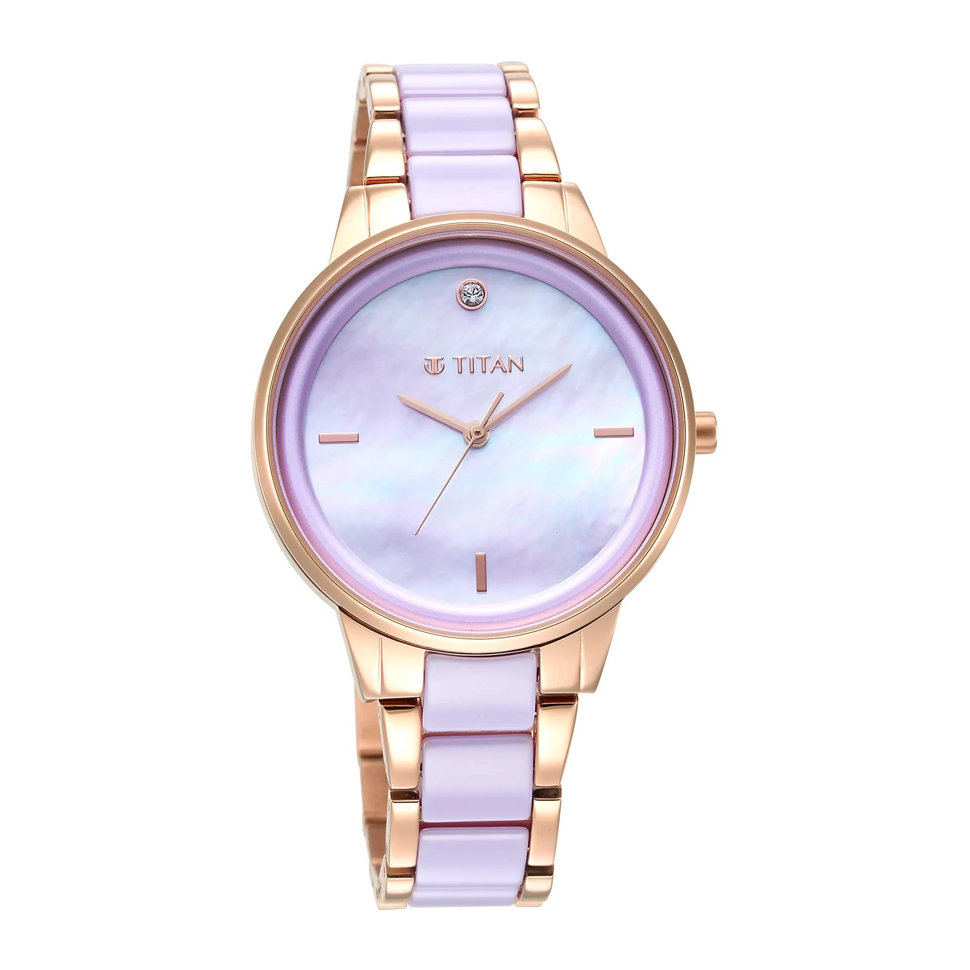 Titan Purple Ceramics Pink Dial Analog Steel and Ceramic Strap Watch for Women - Image 3