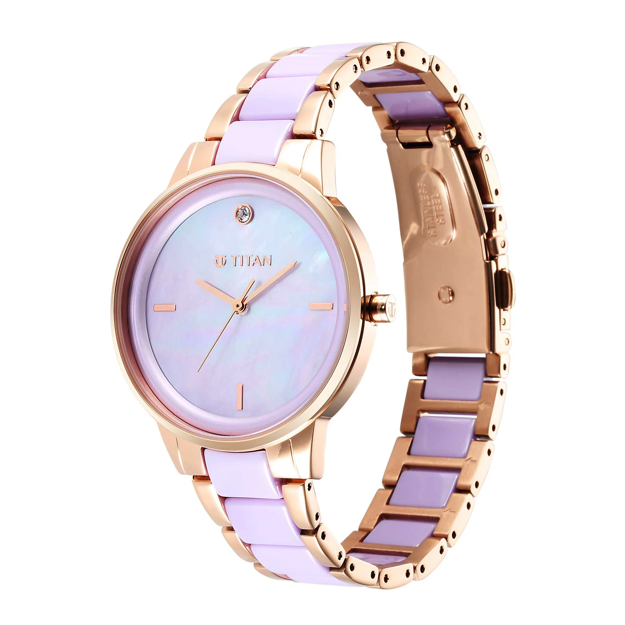 Titan Purple Ceramics Pink Dial Analog Steel and Ceramic Strap Watch for Women - Image 4