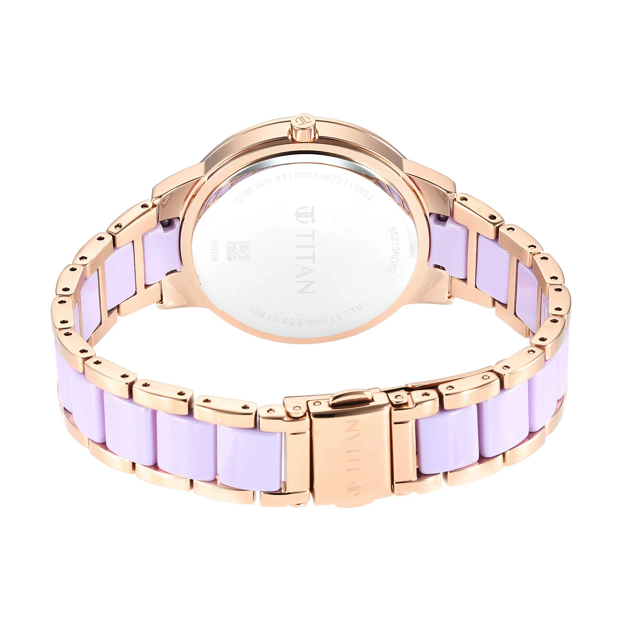 Titan Purple Ceramics Pink Dial Analog Steel and Ceramic Strap Watch for Women - Image 6