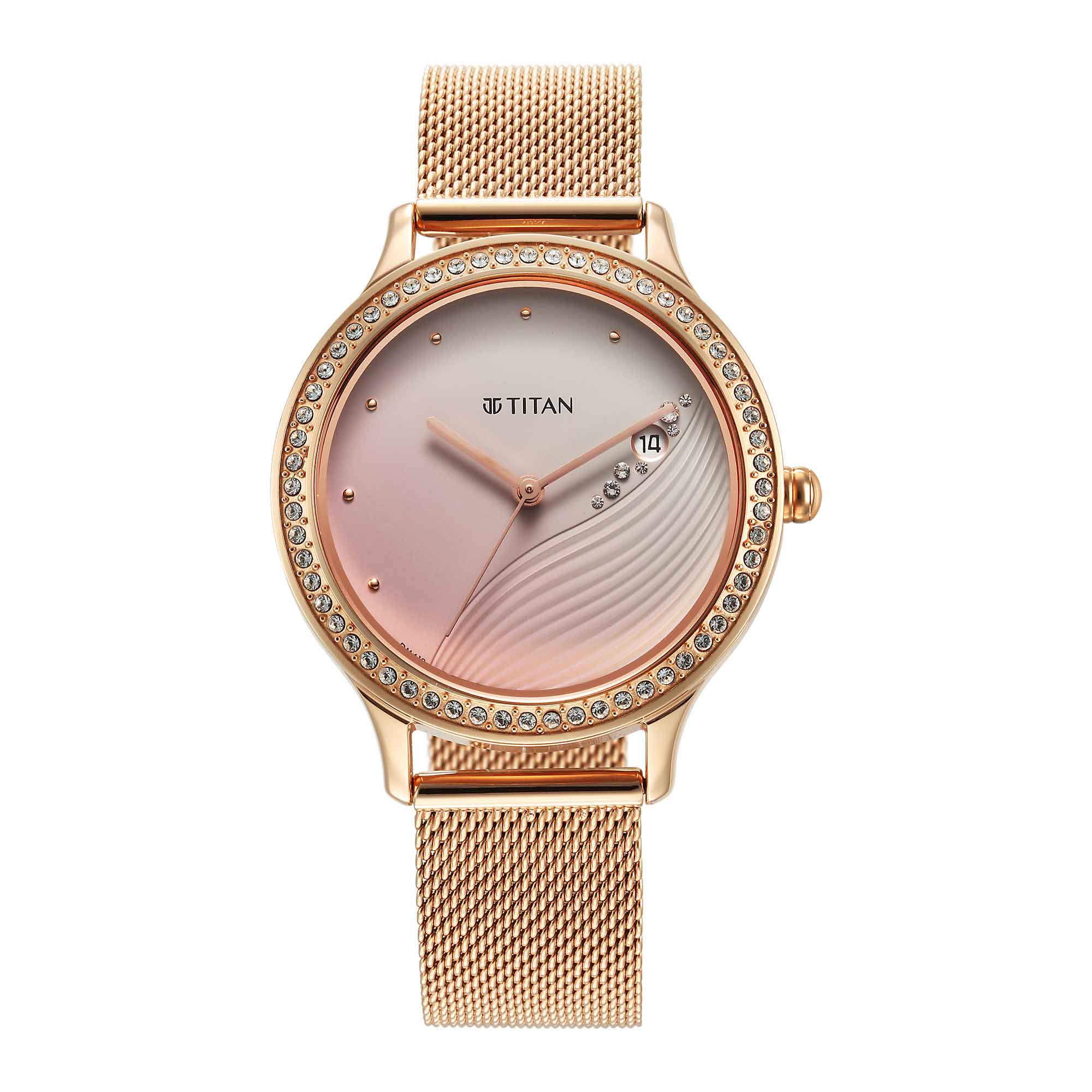 Titan Purple Glam It Up Pink Dial Analog with Date Stainless Steel Strap Watch for Women - Image 2