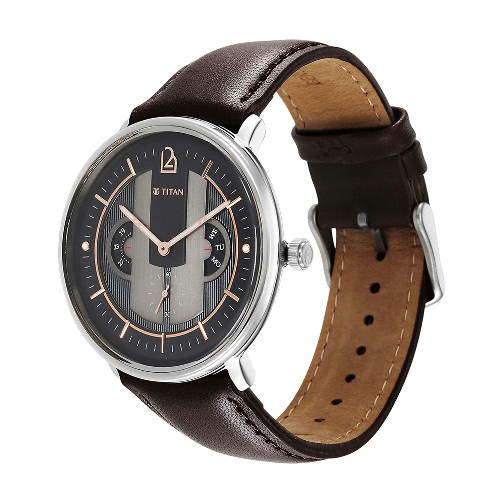 Titan Quartet Black Dial Multi Leather Strap watch for Men - Image 4