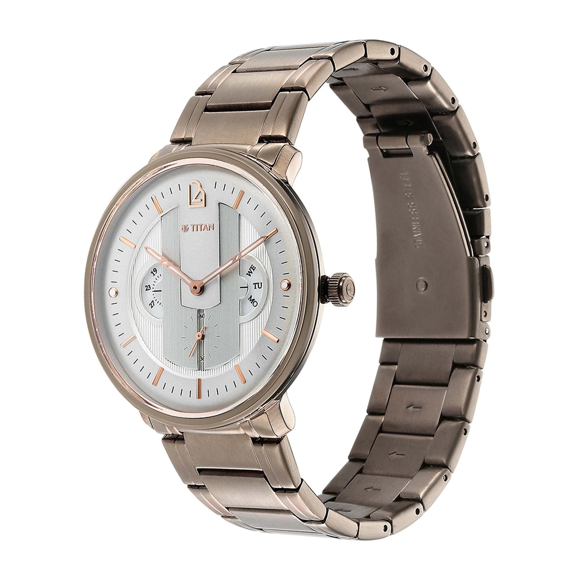 Titan Quartet Grey Dial Multi Stainless Steel Strap watch for Men - Image 4