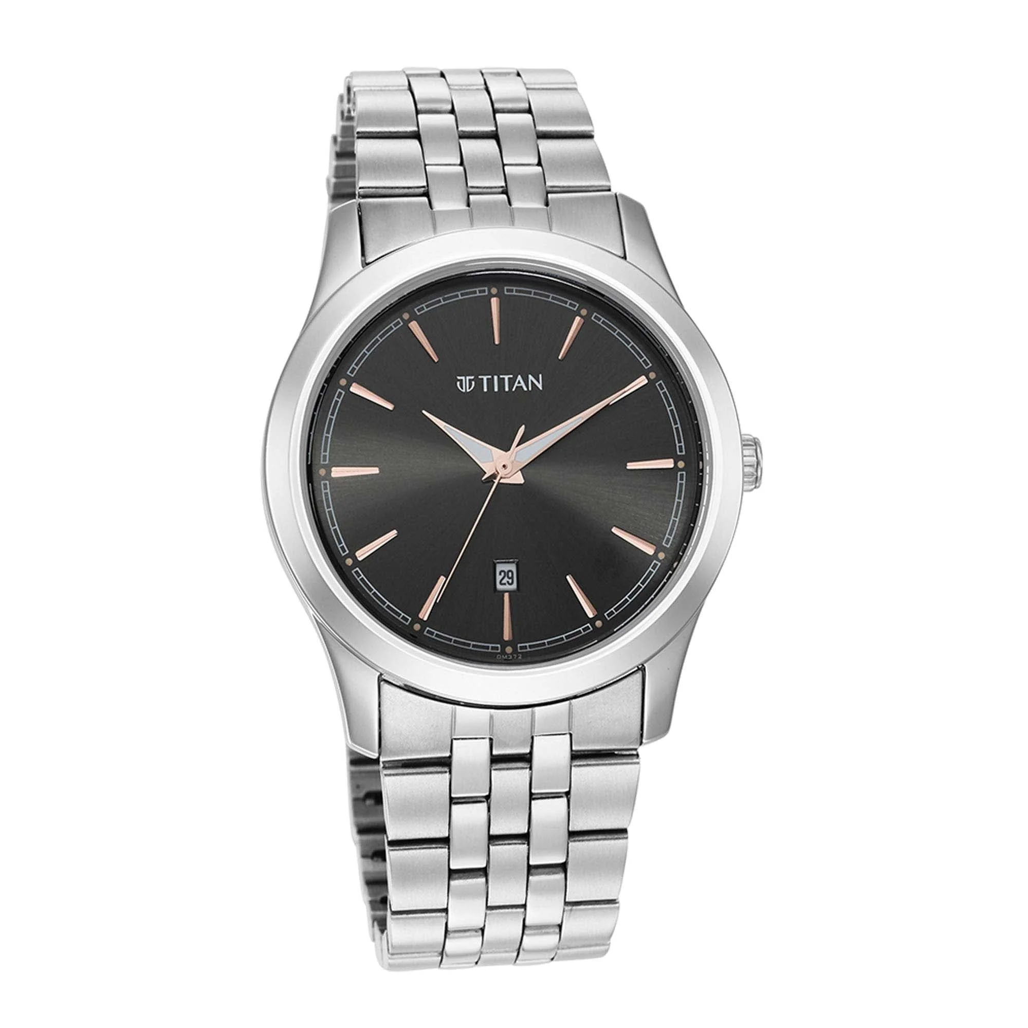 Titan Quartz Analog Anthracite Dial Stainless Steel Strap Watch for Men - Image 2