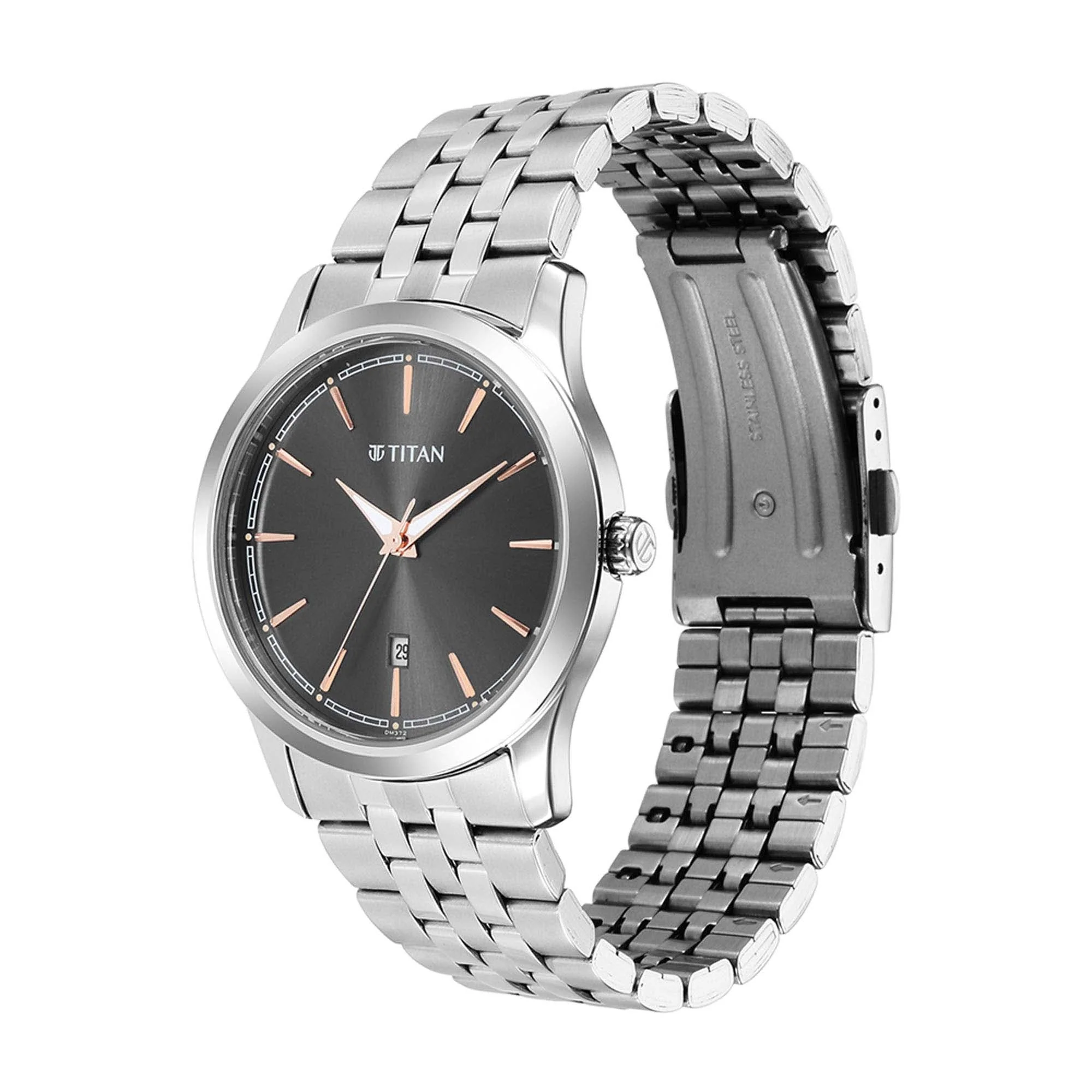 Titan Quartz Analog Anthracite Dial Stainless Steel Strap Watch for Men - Image 3