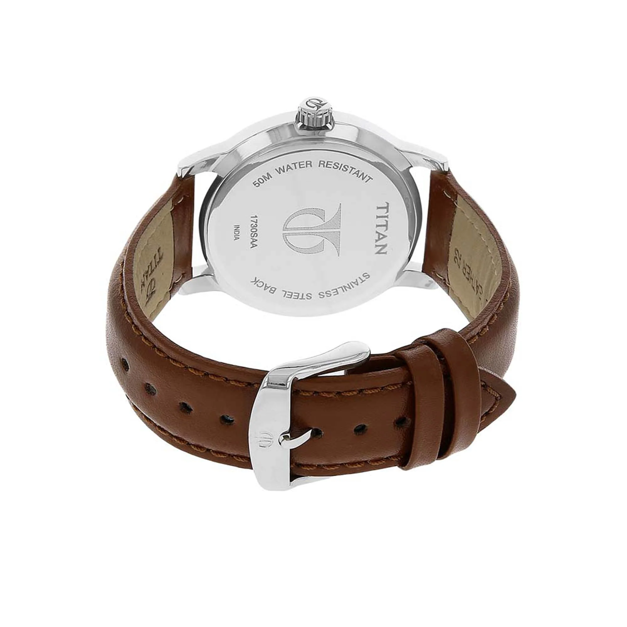 Titan Quartz Analog Black Dial Leather Strap Watch for Men - Image 4