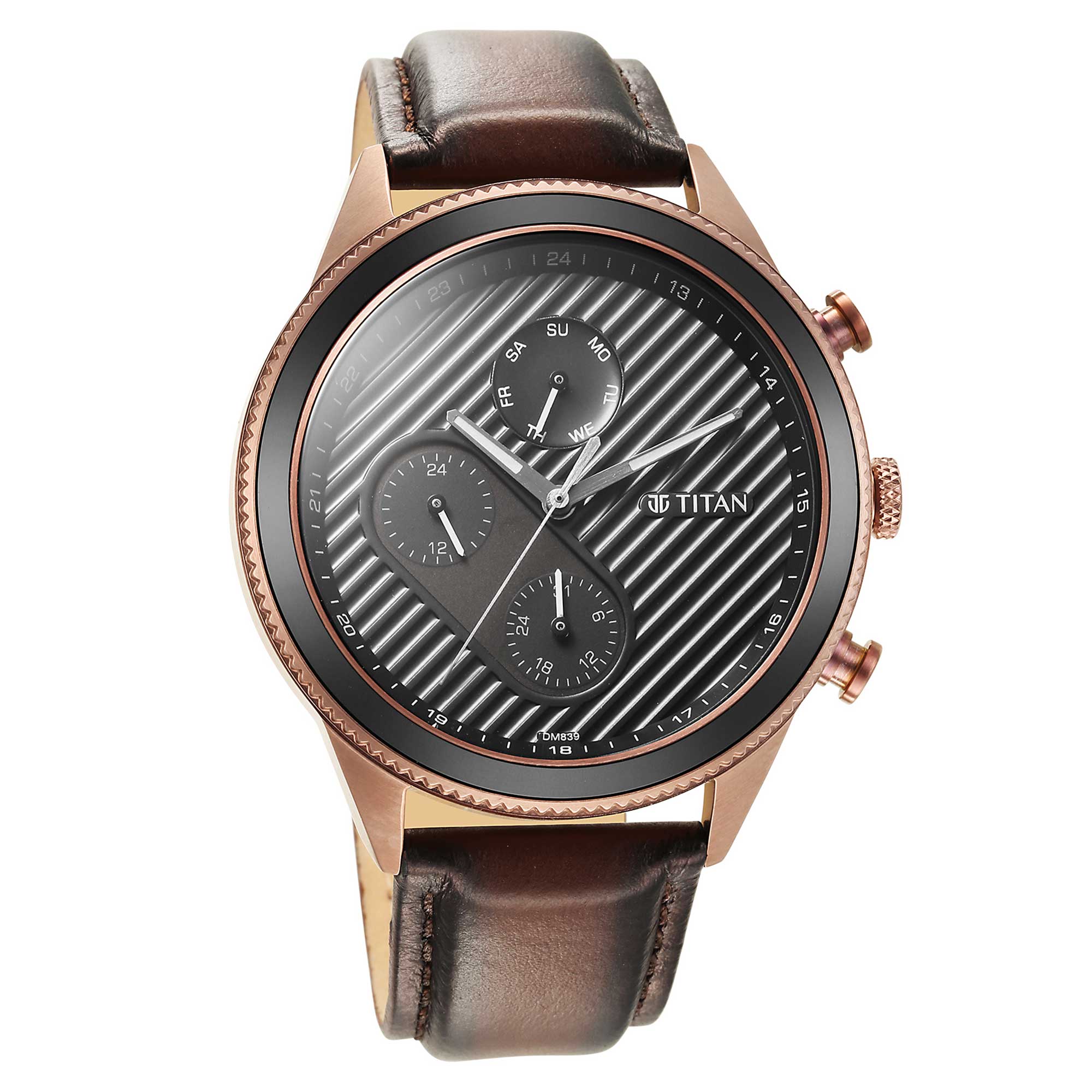 Titan Quartz Analog Black Dial Leather Strap Watch for Men - Image 3