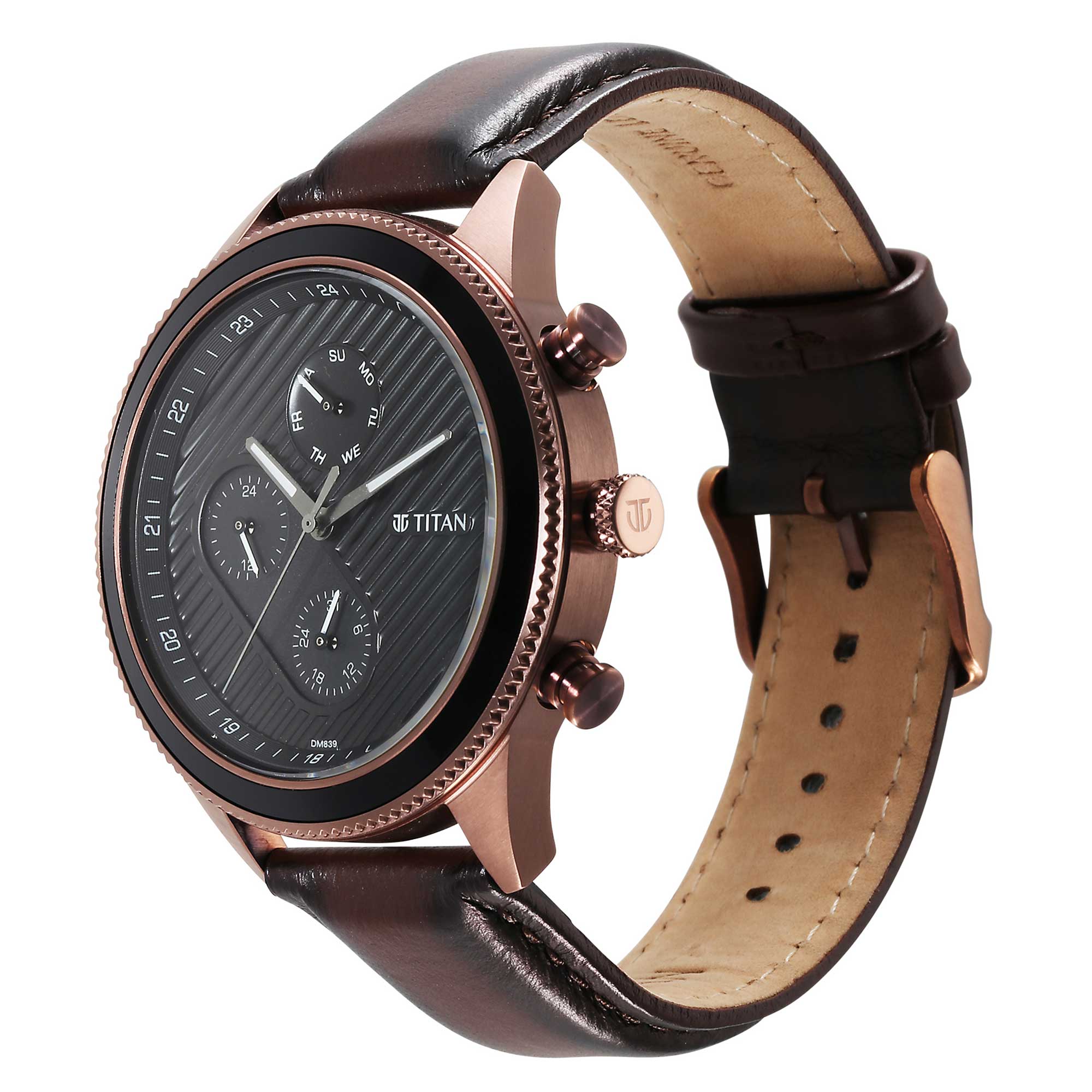 Titan Quartz Analog Black Dial Leather Strap Watch for Men - Image 4