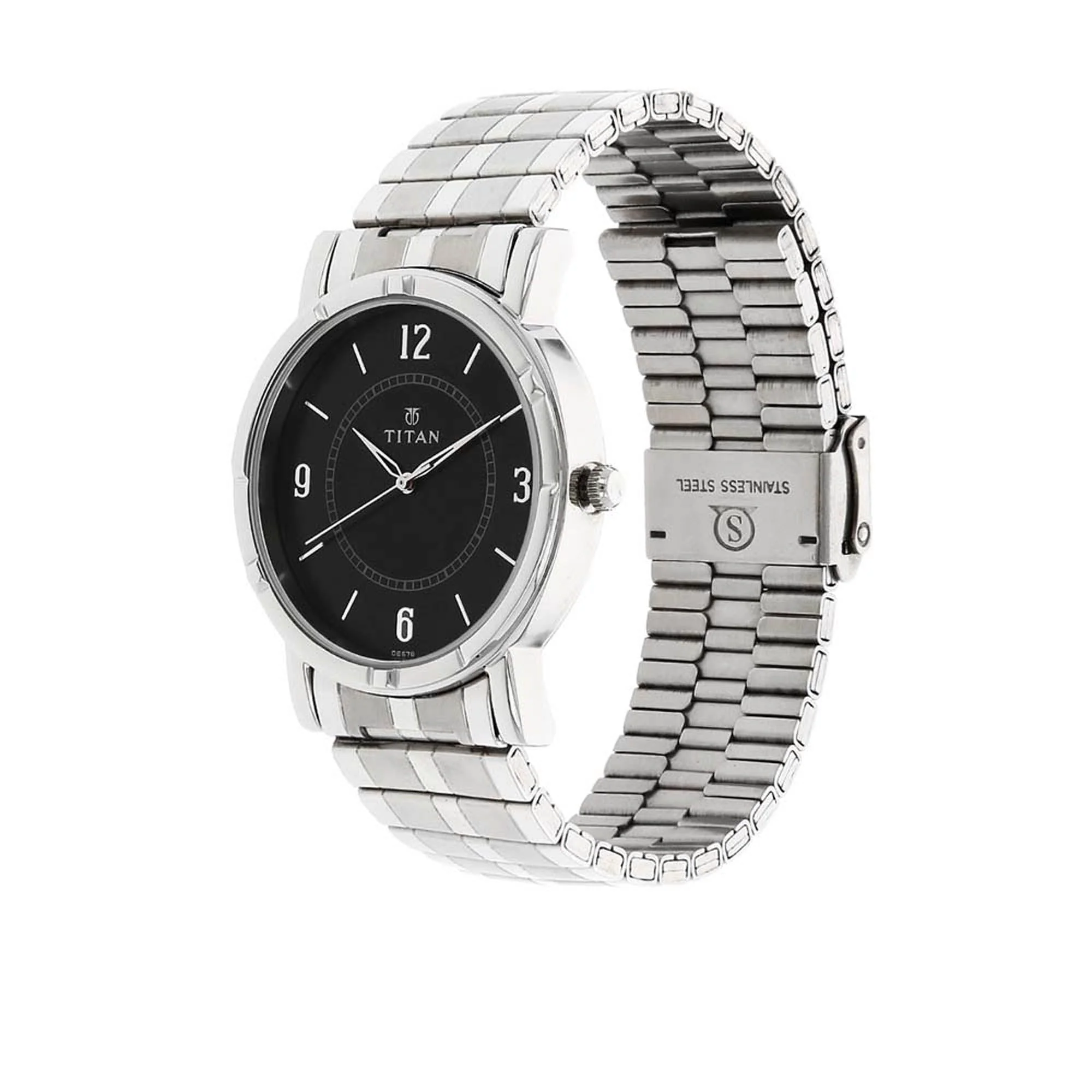 Titan Quartz Analog Black Dial Stainless Steel Strap Watch for Men - Image 2
