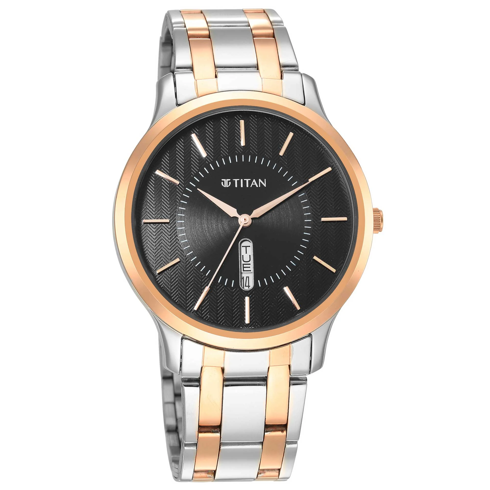 Titan Quartz Analog Black Dial Stainless Steel Strap Watch for Men - Image 3