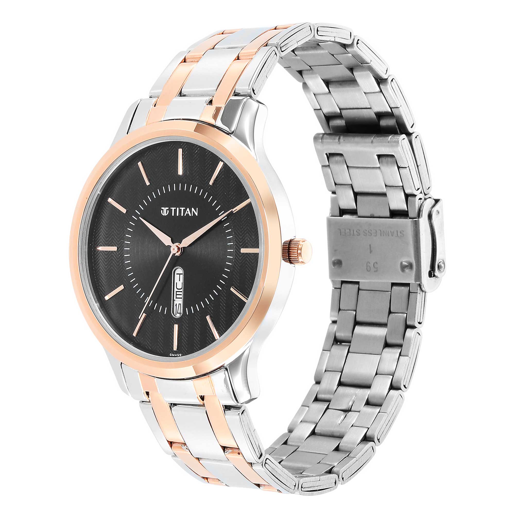 Titan Quartz Analog Black Dial Stainless Steel Strap Watch for Men - Image 4