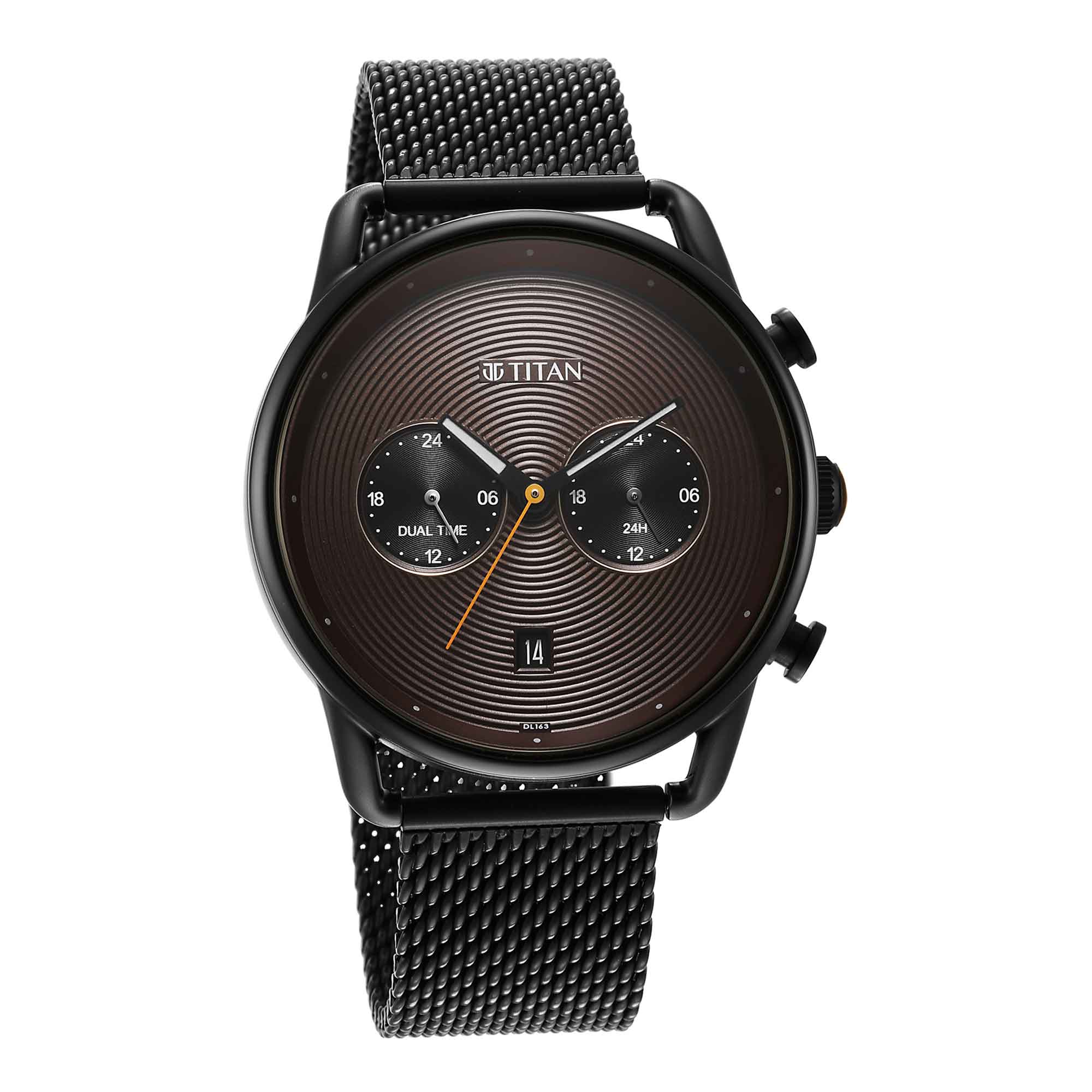 Titan Quartz Analog Black Dial Stainless Steel Strap Watch for Men - Image 3