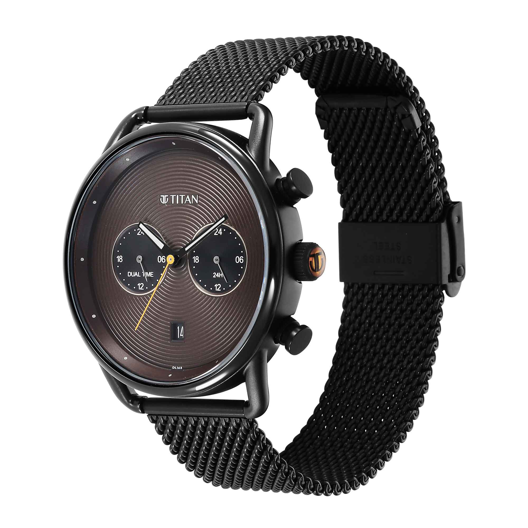 Titan Quartz Analog Black Dial Stainless Steel Strap Watch for Men - Image 4