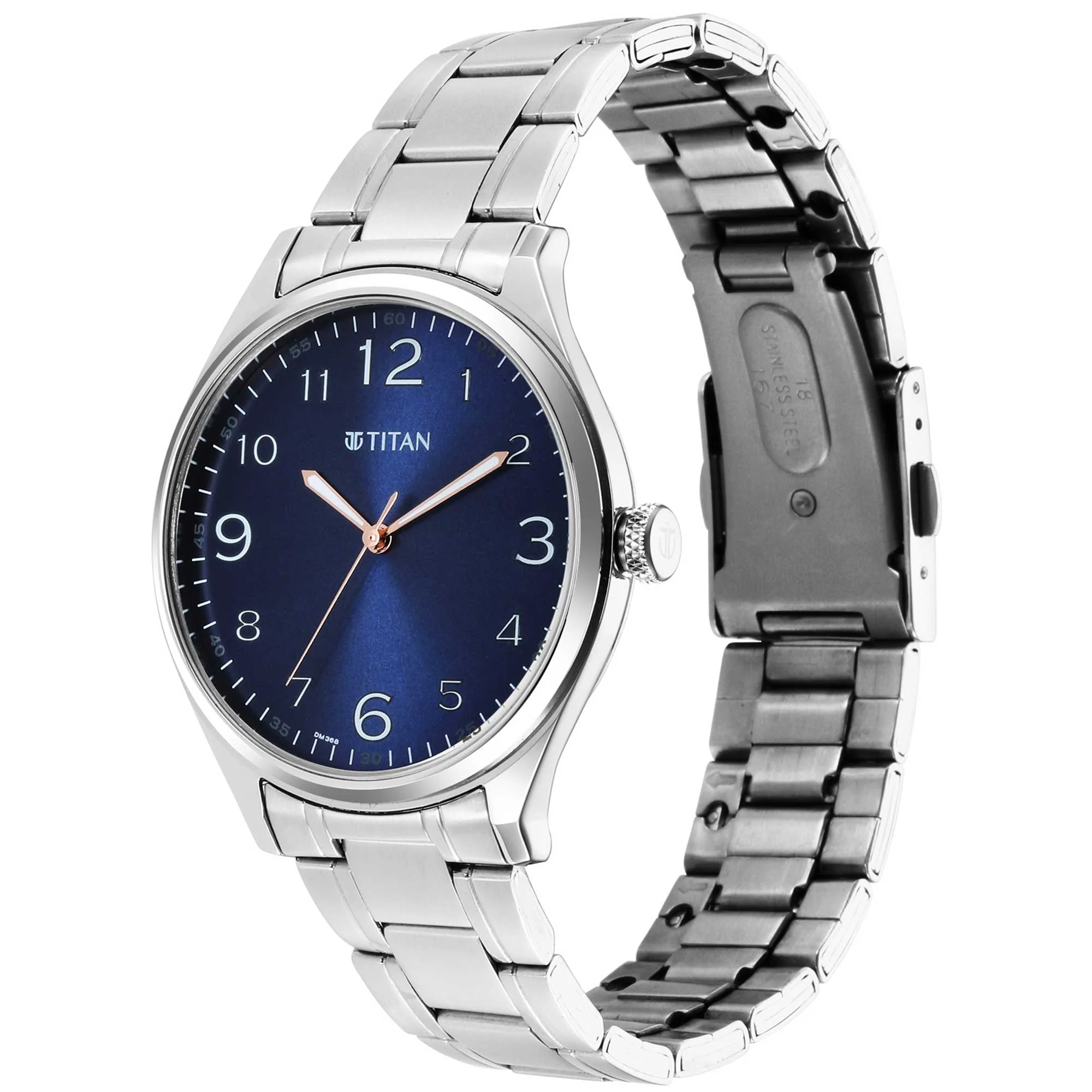 Titan Quartz Analog Blue Dial Stainless Steel Strap Watch for Men - Image 3