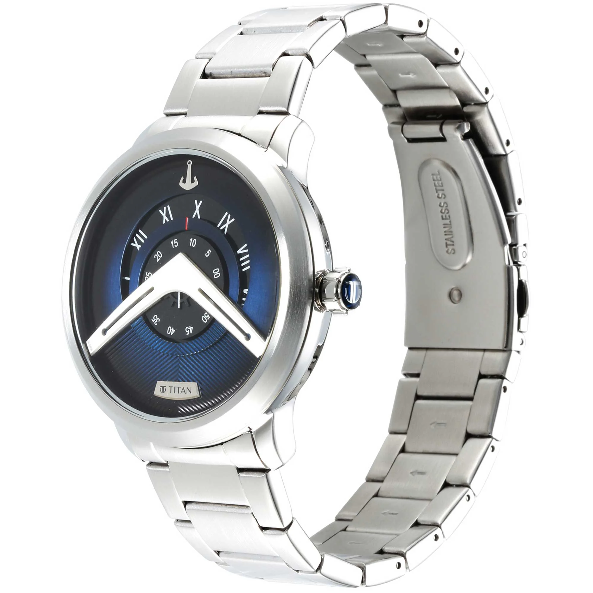 Titan Quartz Analog Blue Dial Stainless Steel Strap Watch for Men - Image 3