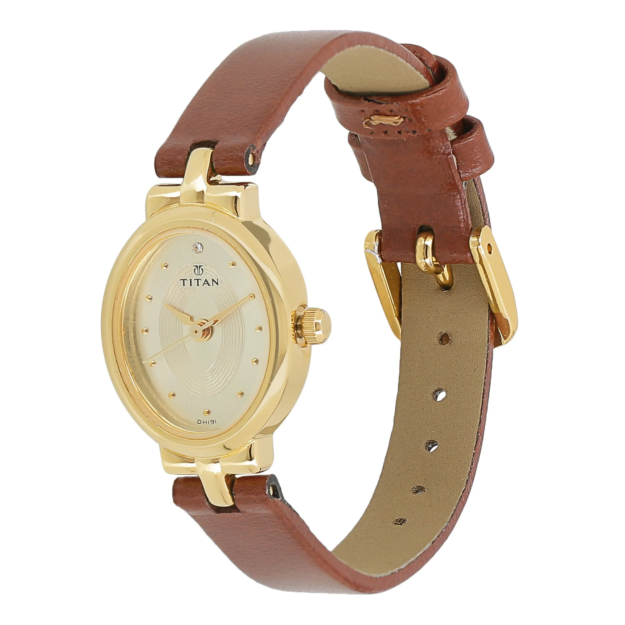 Titan Quartz Analog Champagne Dial Leather Strap Watch for Women - Image 2