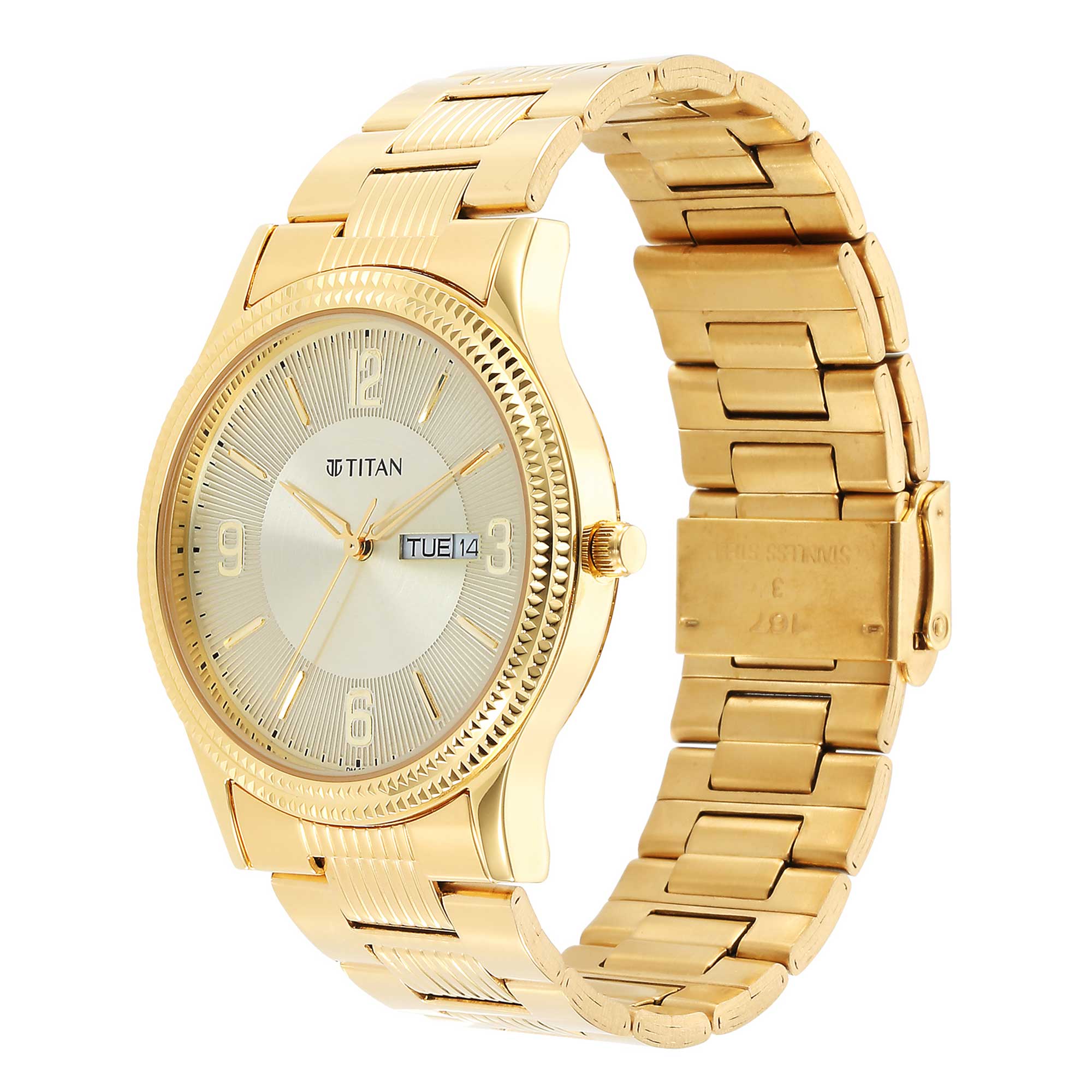 Titan Quartz Analog Champagne Dial Stainless Steel Strap Watch for Men - Image 4