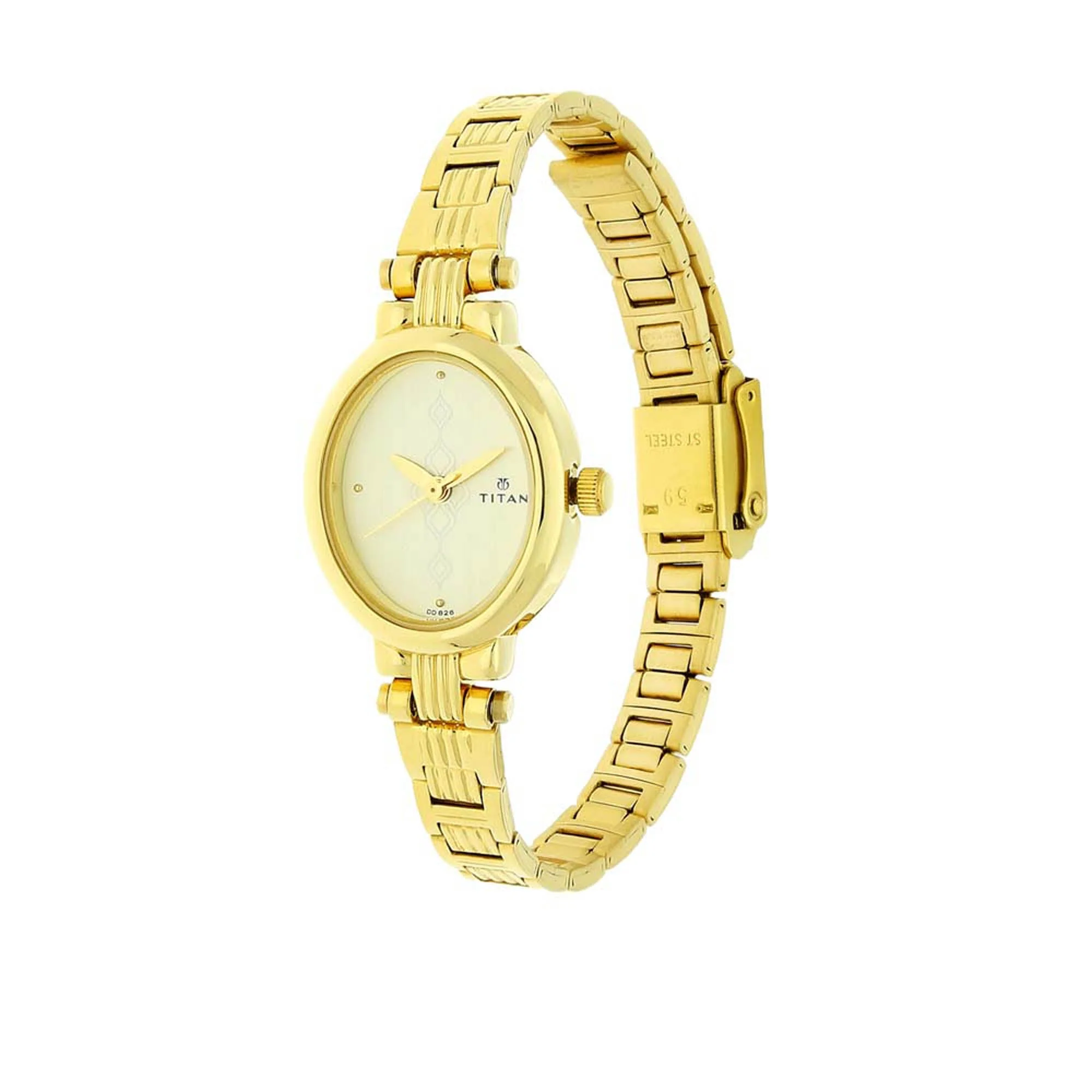 Titan Quartz Analog Champagne Dial Stainless Steel Strap Watch for Women - Image 2
