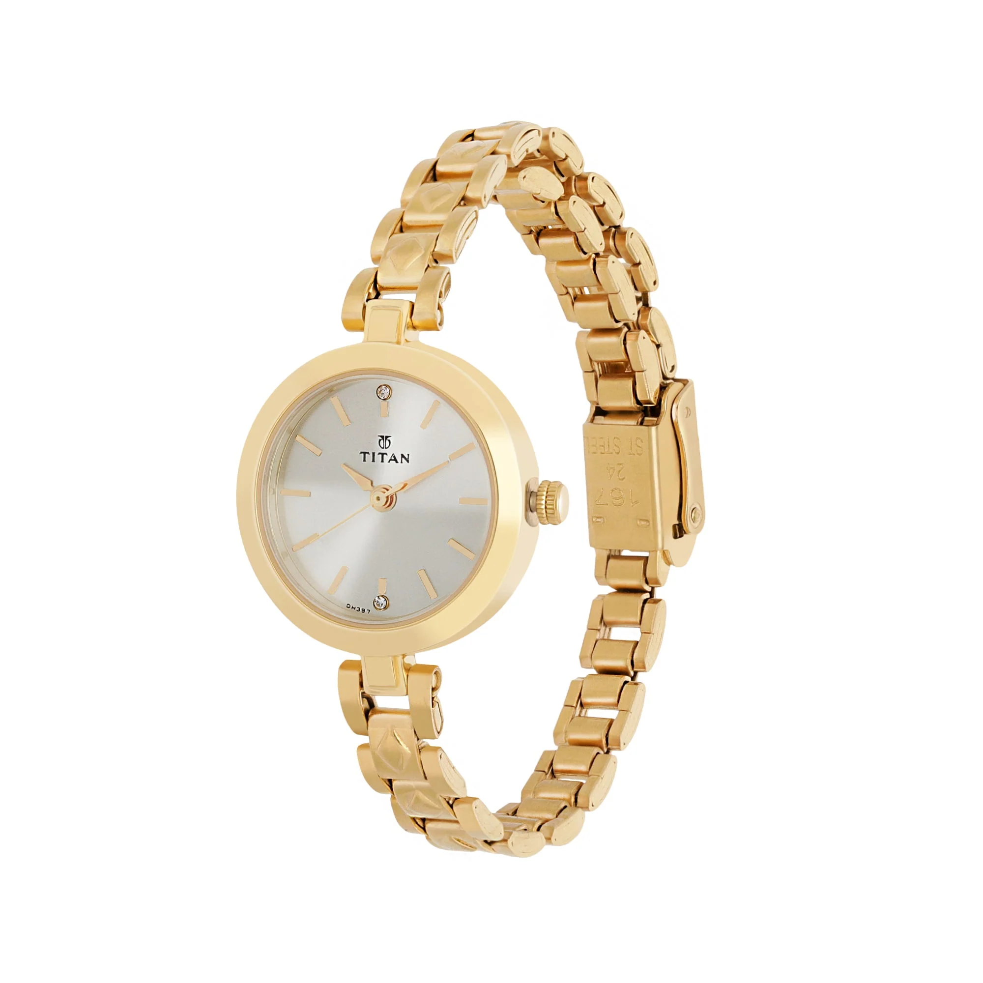Titan Quartz Analog Champagne Dial Stainless Steel Strap Watch for Women - Image 2